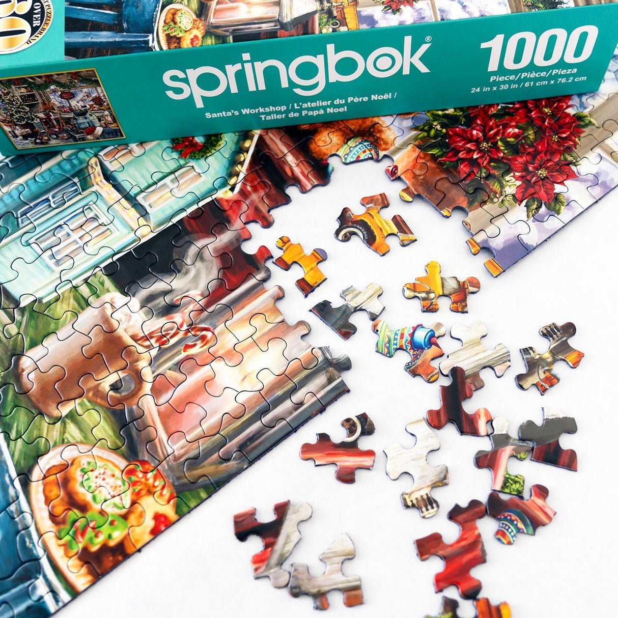 Springbok's Santa's Workshop 1000 Piece Jigsaw Puzzle by Artist Dona Gelsinger Features The Famous Christmas Workshop of Santa's Elves