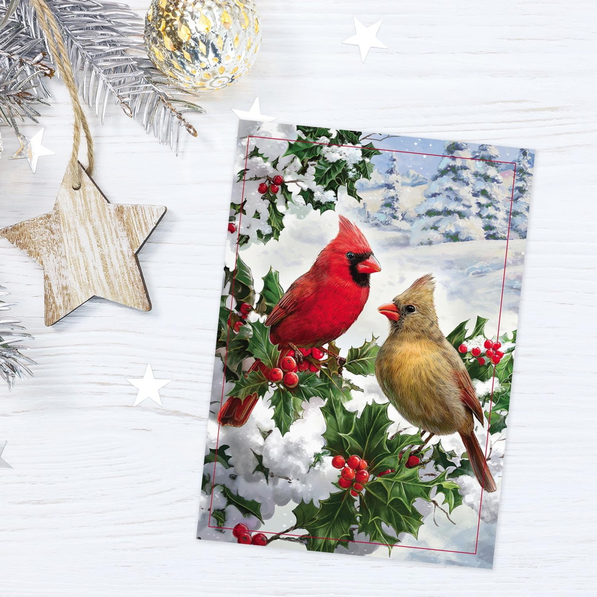 Masterpiece Sparkling Santa Christmas Cards / 16 Festive Holiday Cards Set With White Envelopes / 5 5/8" x 7 7/8" Winter Gold Foil Greeting Cards With Inside Verse/Made In The USA