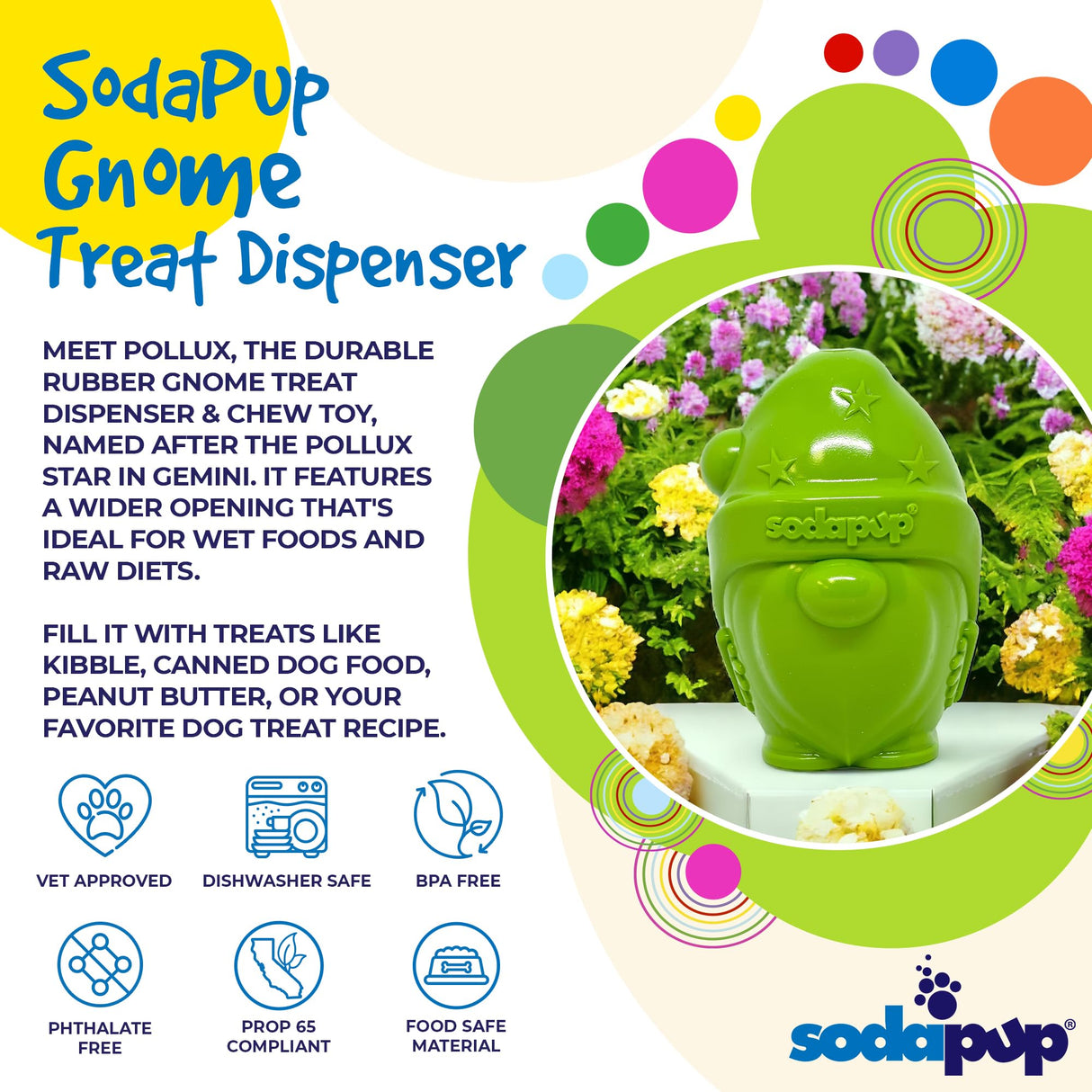 SodaPup Honey Pot – Durable Dog Treat Dispenser & Enrichment Toy Made in USA from Non-Toxic, Pet Safe, Food Safe Natural Rubber Material for Mental Stimulation, Problem Chewing, Calming Nerves, & More