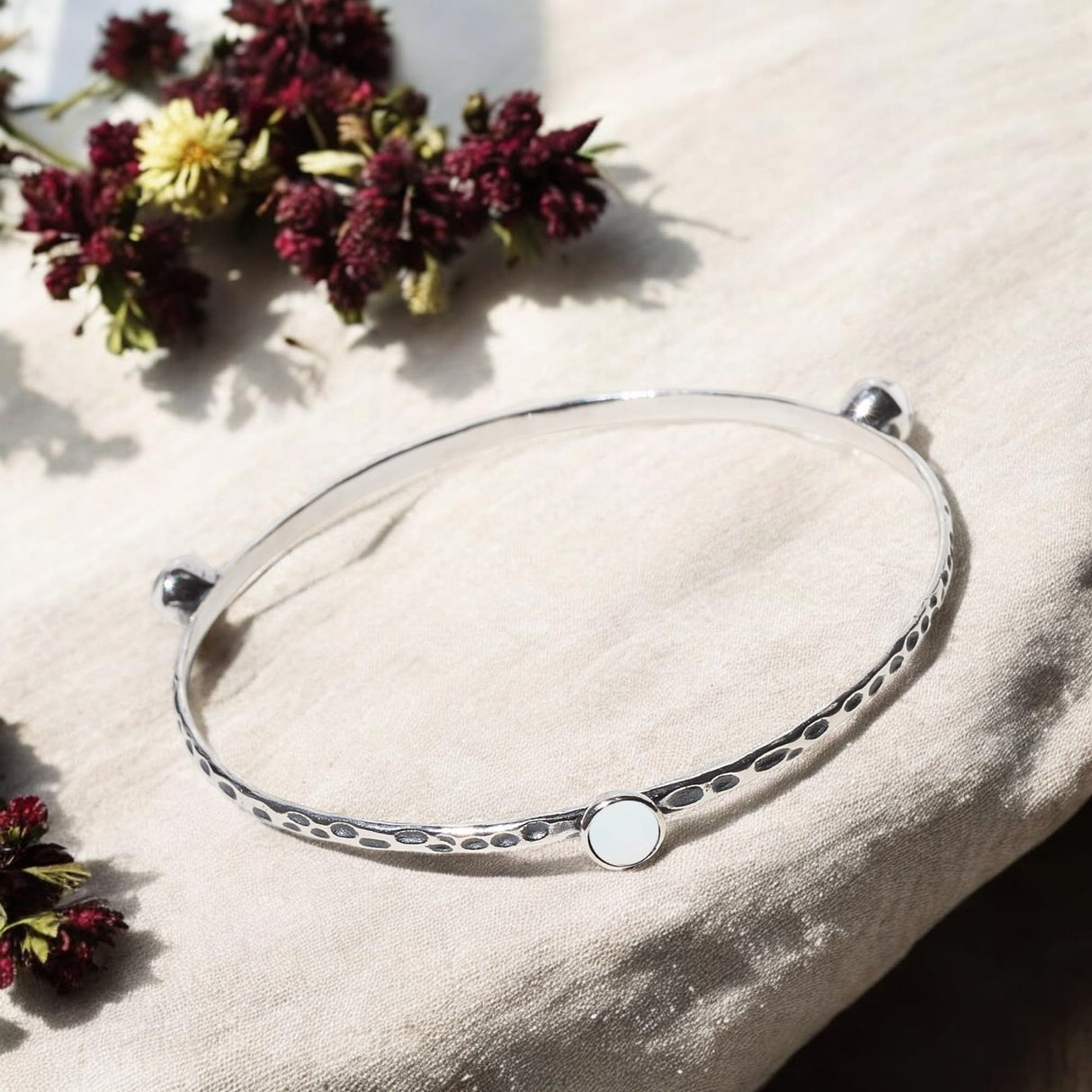 Bottled Up Designs Handmade Bangle Stacking Bracelet, Recycled Vintage Glass, Sterling Silver, Eco Friendly, Made in USA, Birthday Gifts, Mothers Day, Women (Cobalt 1960s Skin Cream Jar)