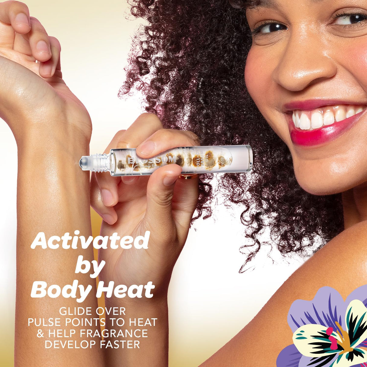 Blossom Roll on Perfume Oil for Women, Alcohol Free Rollerball Perfume with Essential Oil, Infused with Real Flowers, Made in USA, 0.20 oz (Lemon, Bergamot, Violet, White Musk), Cactus Flower