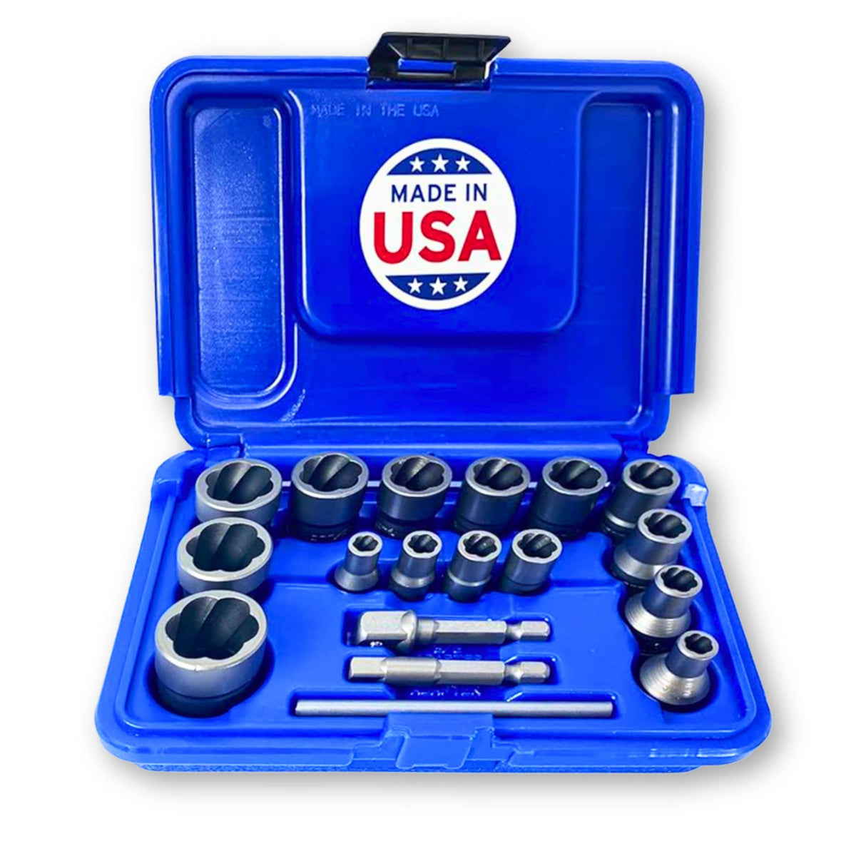 18-Piece Bolt Extractor Set | Made in USA Turbo Sockets for Stripped, Rounded, Rusted Bolts & Nuts | Impact Grade 1/4" & 3/8" Drive Lug Nut & Bolt Remover Kit | Nut Extractor Socket Set
