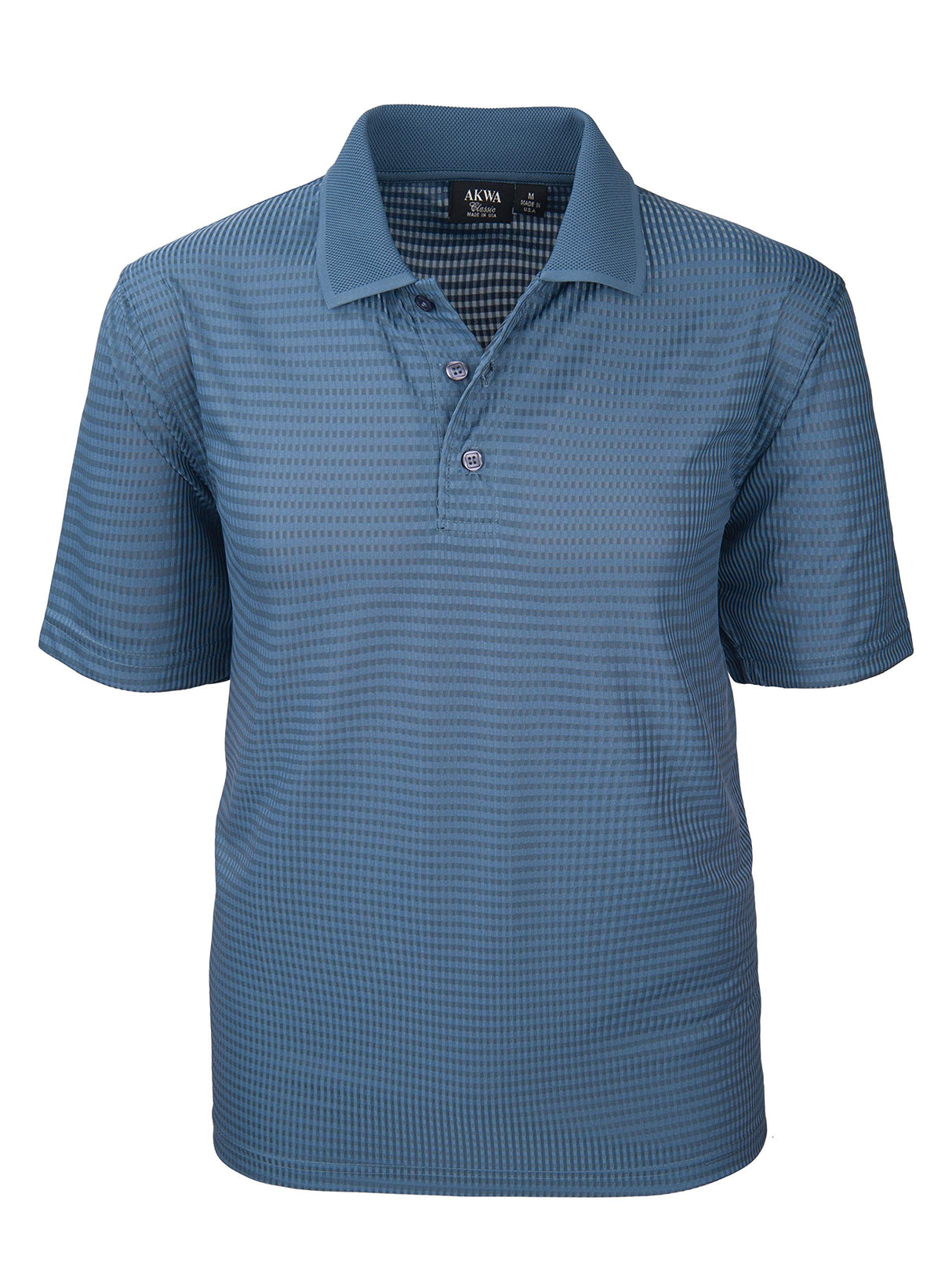 Akwa Made in USA Men's Dry Wicking Polo Shirt with Check Pattern and No-Curl Collar