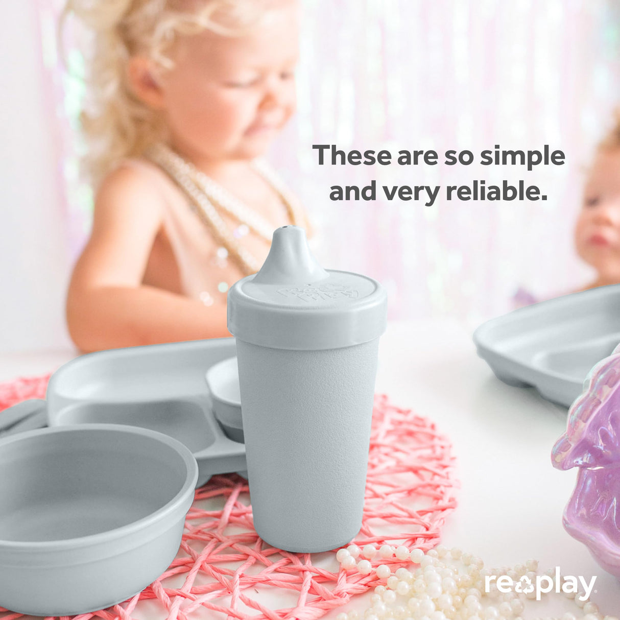 Re-Play Made in USA 10 Oz. Sippy Cups for Toddlers, Pack of 4 - Reusable Spill Proof Cups for Kids, Dishwasher/Microwave Safe - Hard Spout Sippy Cups for Toddlers 3.13" x 6.25", Desert Roses