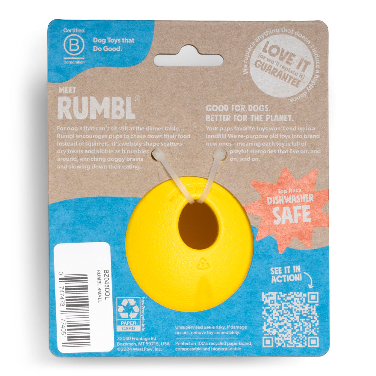 West Paw Zogoflex Rumbl Treat-Dispensing Dog Toy – Interactive Slow-Feeder Chew – Enrichment Toy Moderate Chewers, Fetch, Catch – Holds Kibble, (Eggplant, Large)