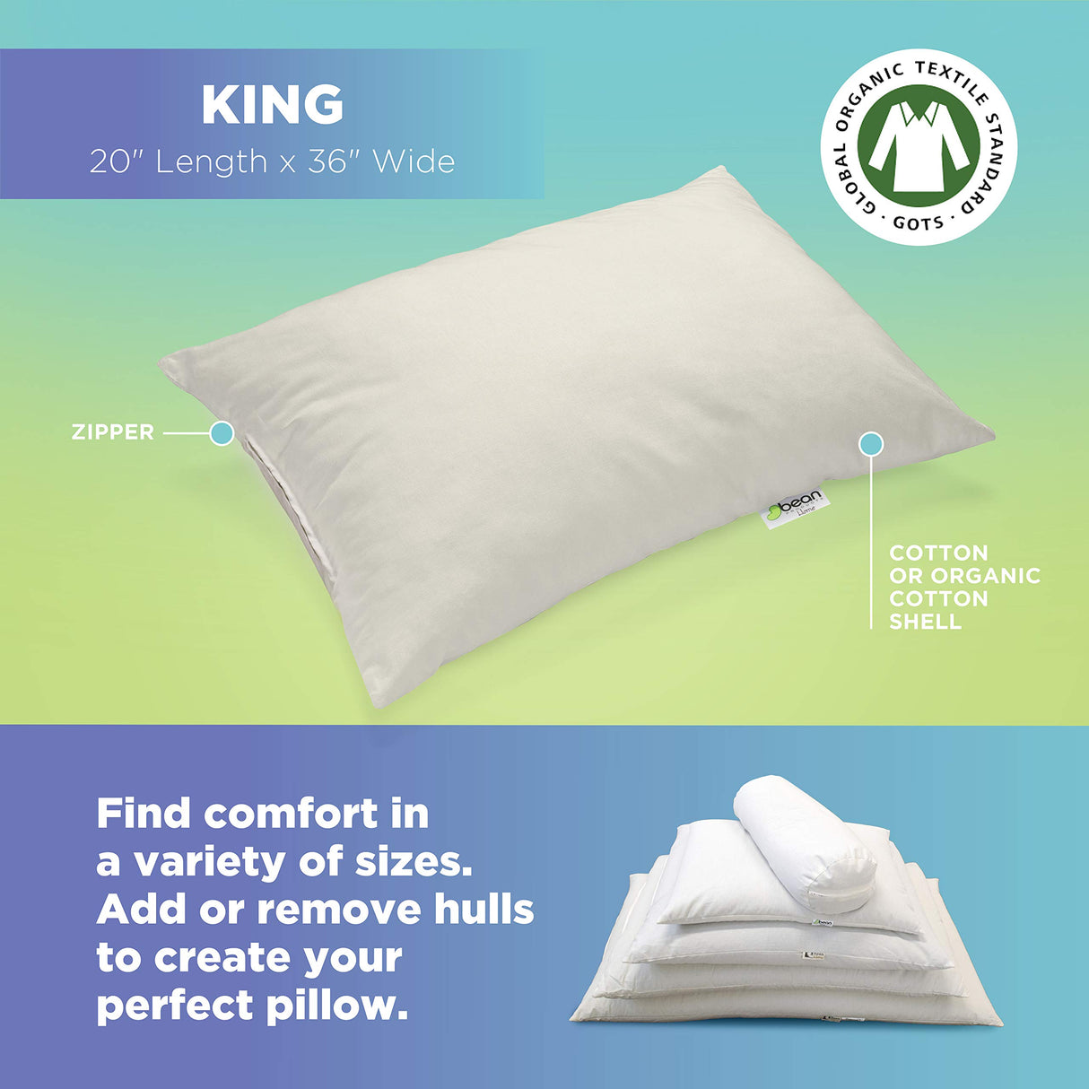 Millet Japanese Bed Pillow - Organic Cotton, Vegan, Premium Quality - Made in USA -14" x 20" - Neck Bed Body Floor Cushion Insert Couch Throw Bolster - Organic Eco Friendly Fabric and Fill