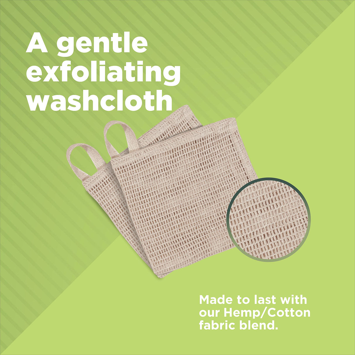 Bean Products Hemp Washcloth - Loose Weave Design for Effective Cleaning - Open Knit Exfoliating Wash Cloth - Fast Drying, Hemp & Organic Cotton - 10” x 12”, 2 Pack