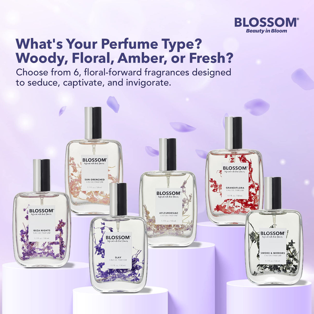 Blossom Unisex Eau De Parfum, Cruelty Free and Vegan Fragrance, Plant-based Perfume Spray, Infused with Real Flowers, Made in USA, 1.7oz, (White Calla Lily, Grapefruit, Sundrenched Flowers), Slay