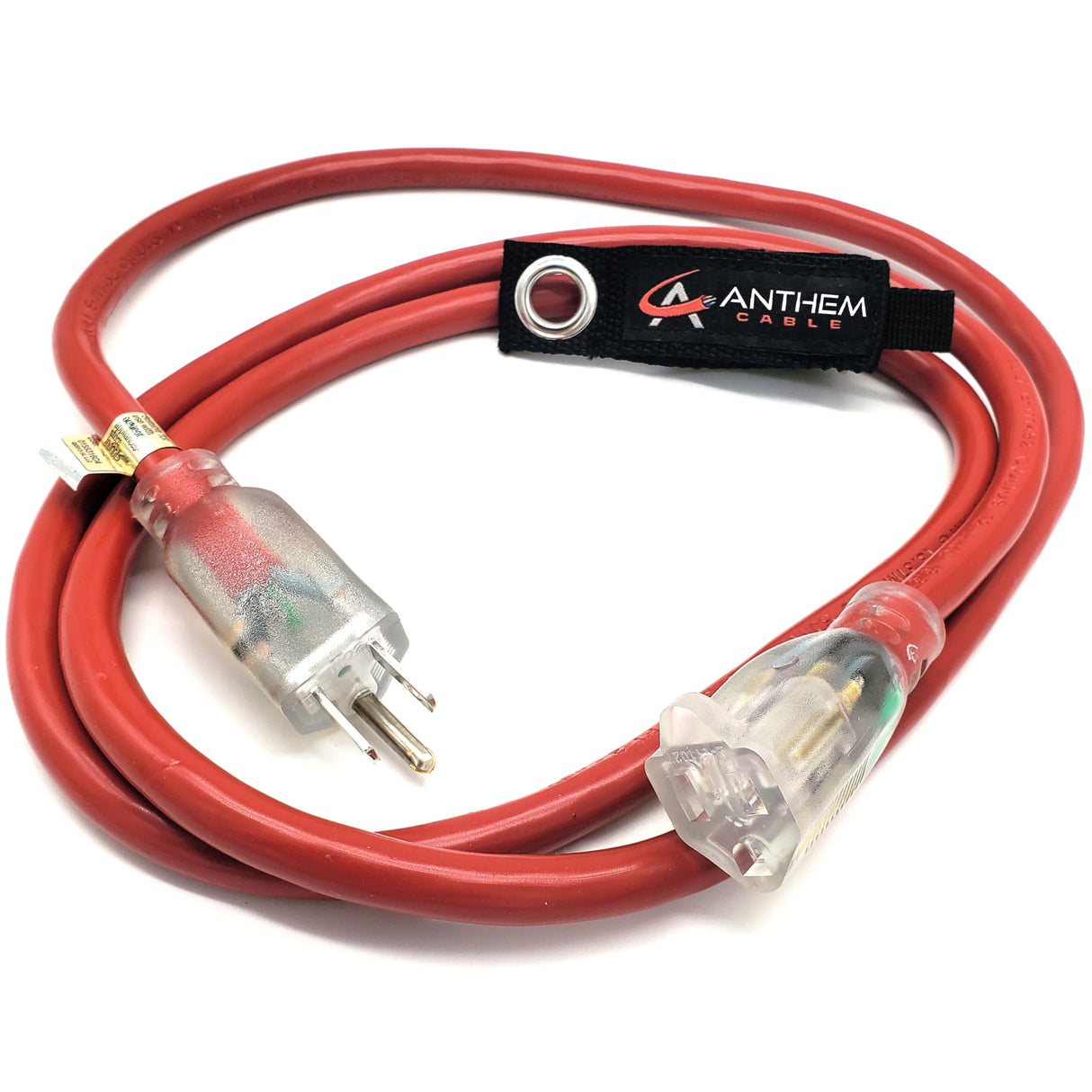 50 ft - 14 Gauge Extension Cord Outdoor - Made in USA - Lighted on Both Ends - Red Outdoor Extension Cord Waterproof by Anthem Cable - Heavy Duty Extension Cord 50 ft 15 Amp Extension Cord