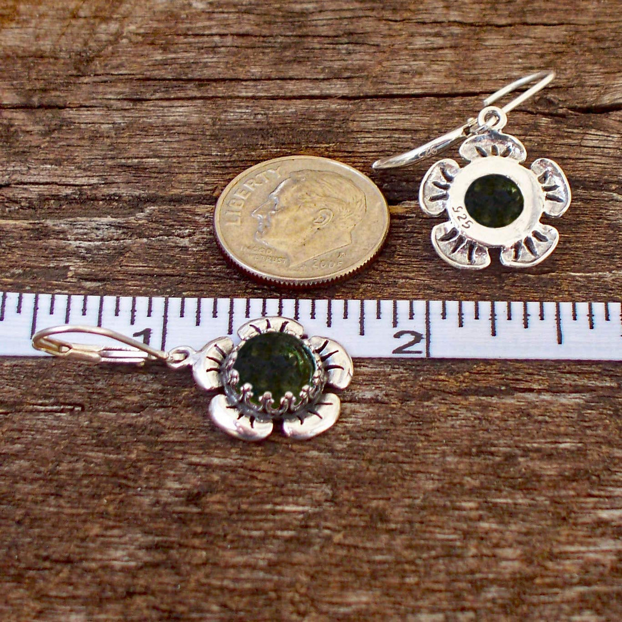 Bottled Up Designs Handmade Bloom Once More Earrings, Recycled Vintage Glass, Sterling Silver, Eco Friendly, Made in USA, Birthday Gifts, Mothers Day, Women, Anniversary (Olive Wine Bottle)