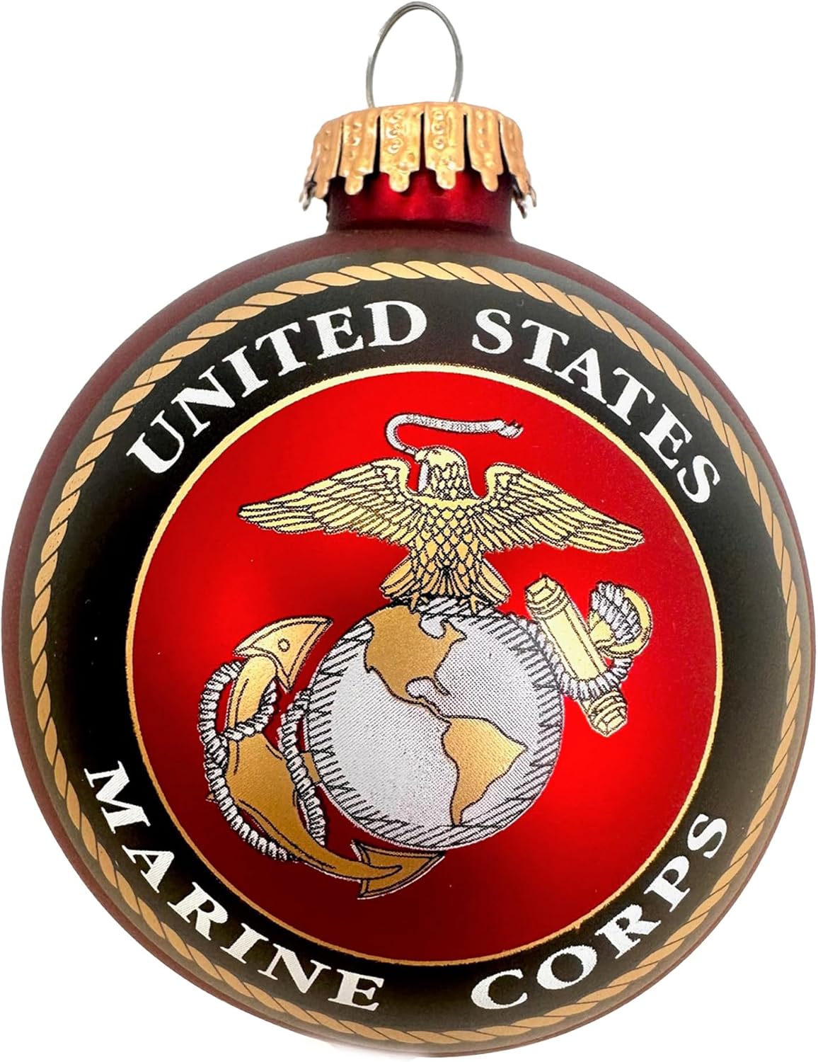 Christmas by Krebs 3 1/4" (80mm) Made in the USA Designer Seamless Flame Red Military Patriotic Glass Christmas Ball Keepsake Ornament, Marine Corps
