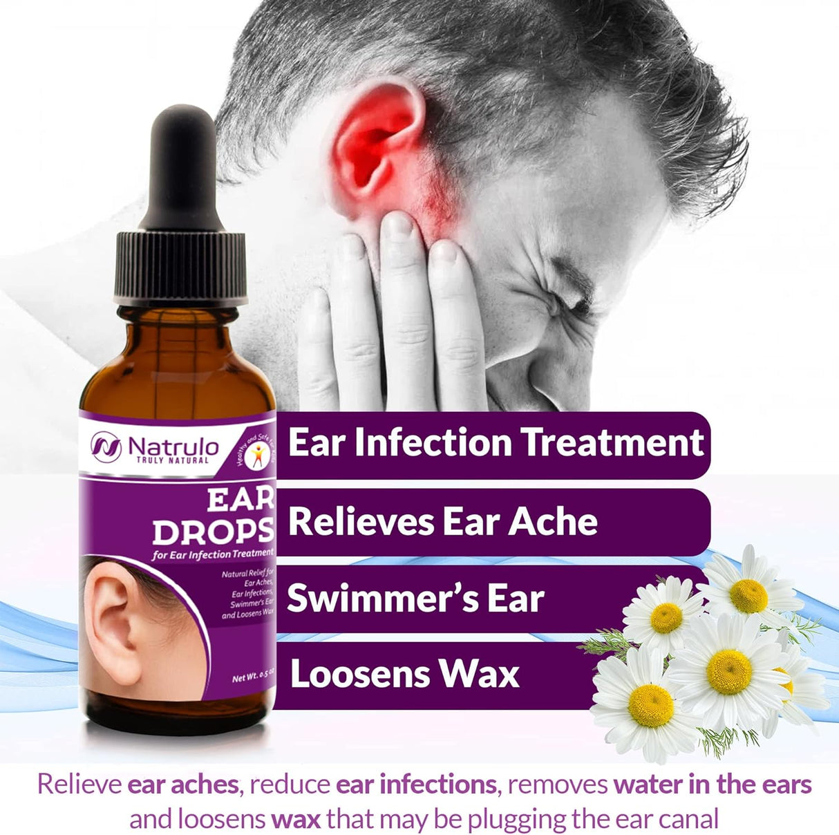 Natural Ear Drops for Ear Infection – Homeopathic Eardrops for Adults, Kids, Baby, & Pets – Relieves Ear Aches, Swimmer's Ear, & Loosens Wax – Kids Safe Ear Health Made in USA