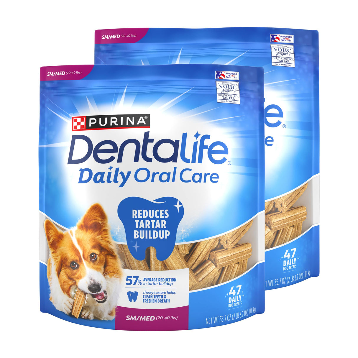 Purina Dentalife Daily Oral Care Chicken Flavor Small/Medium Breed Dog Dental Chews – Multipack 35.7 oz (2) - (94ct) - 47 ct. Pouch