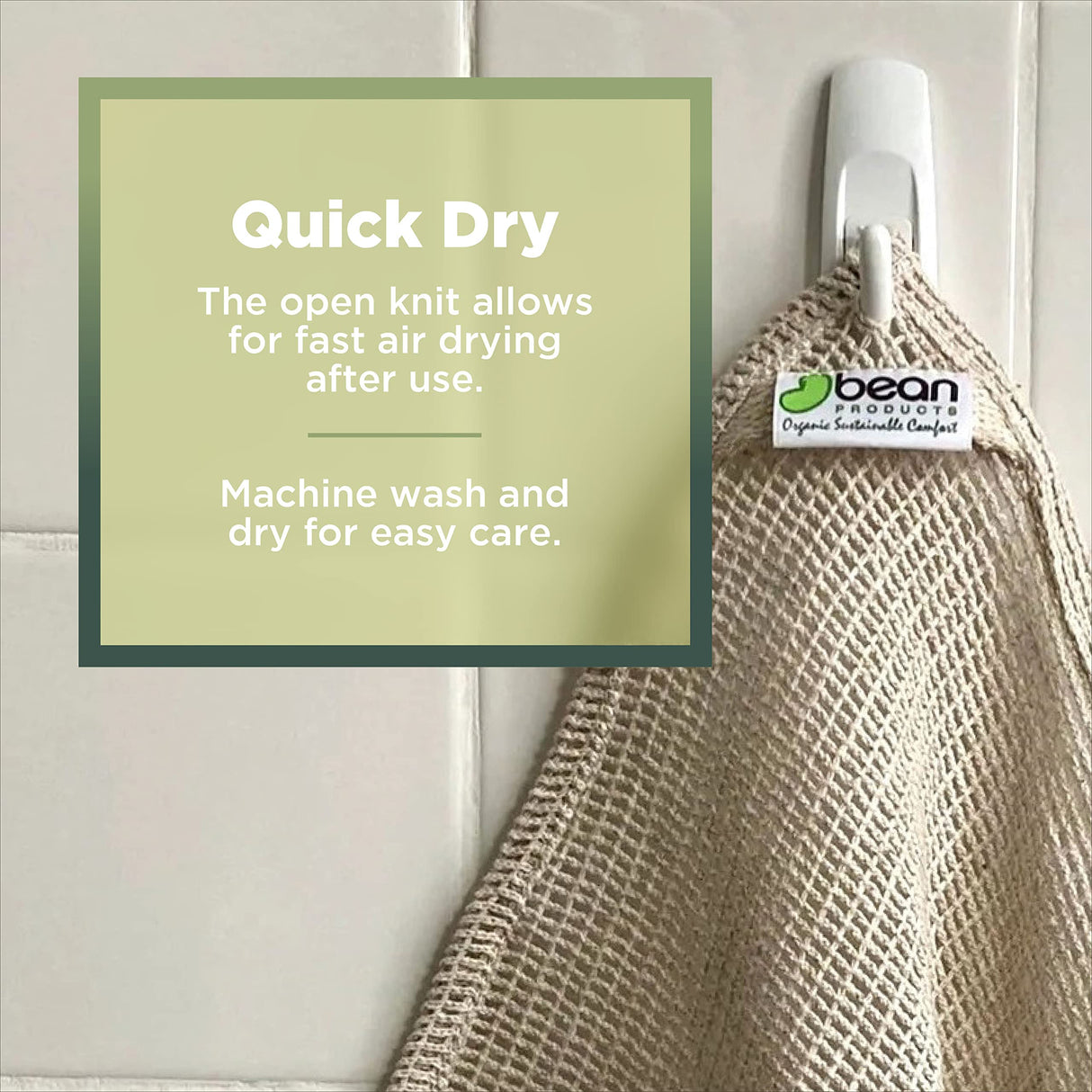 Bean Products Hemp Washcloth - Loose Weave Design for Effective Cleaning - Open Knit Exfoliating Wash Cloth - Fast Drying, Hemp & Organic Cotton - 10” x 12”, 2 Pack