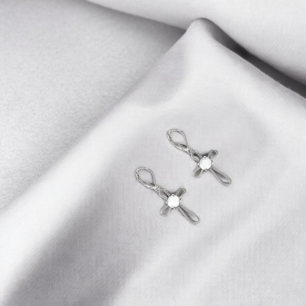 Bottled Up Designs Handmade Recycled Antique Glass and Bottles Sterling Silver At The Cross Lever-Back Earrings (Vintage Aqua Mason Jar)