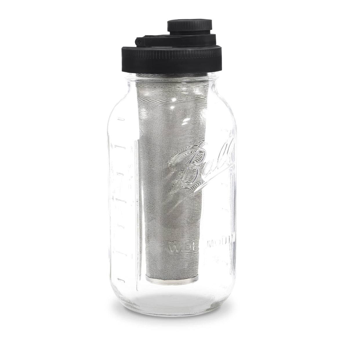 Brewing America Mason Jar Cold Brew Coffee Maker Infuser: Made in USA Wide Mouth Mason Jar with Screw Top Pour and Drinking Lid, Stainless Steel Filter - Coffee, Tea, Alcohol - 2 Quart 64 oz Blue Lid