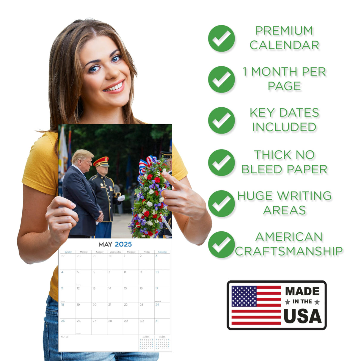 Trump Calendar 2025 Donald Trump Gifts 45 47 President Monthly Wall Calender 12 Month - MAGA - Made In The USA