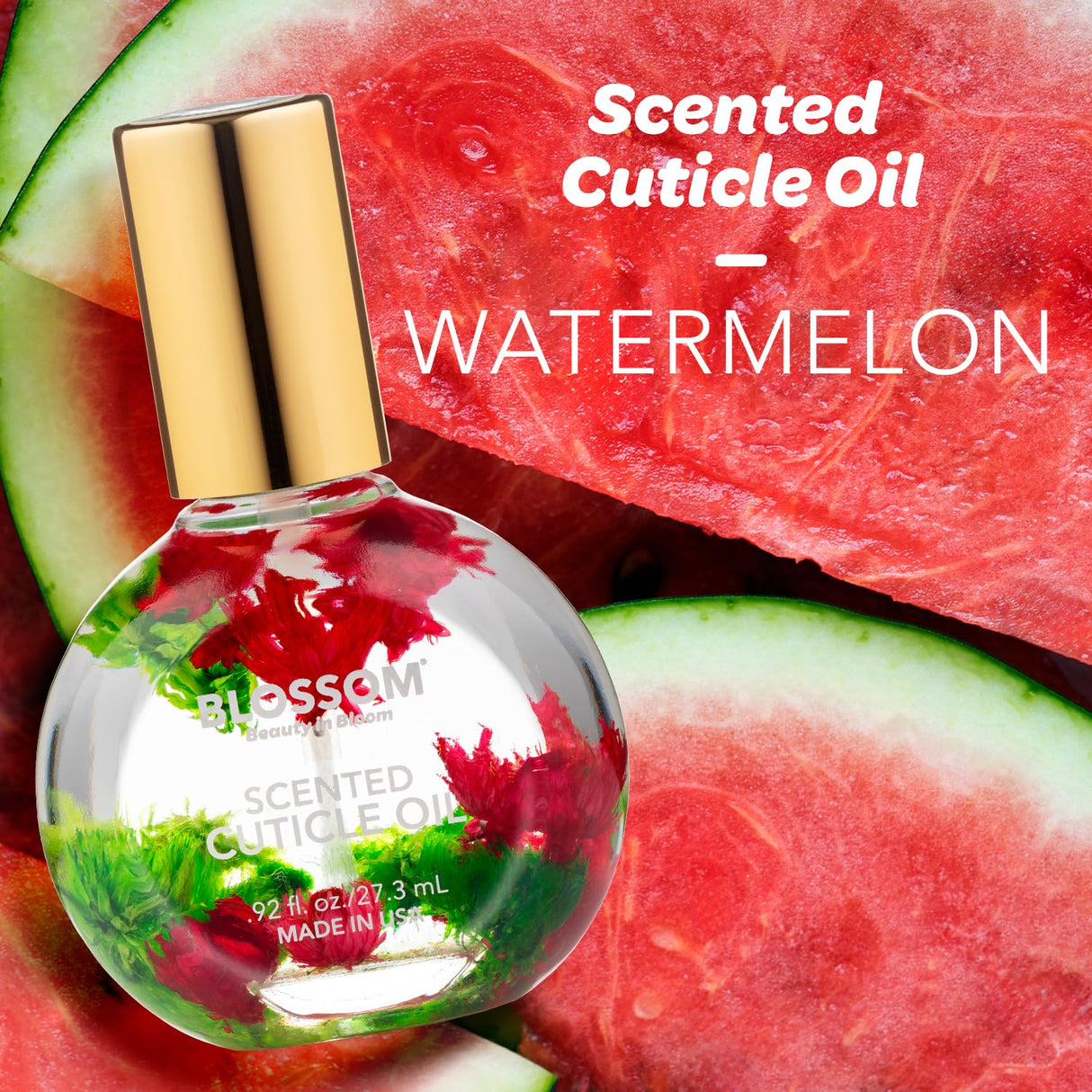Blossom Scented Cuticle Oil, Infused with Real Flowers, Hydrating, Moisturizing, Strengthening, Made in USA, 0.5 fl. oz, Amazon Exclusive, Watermelon