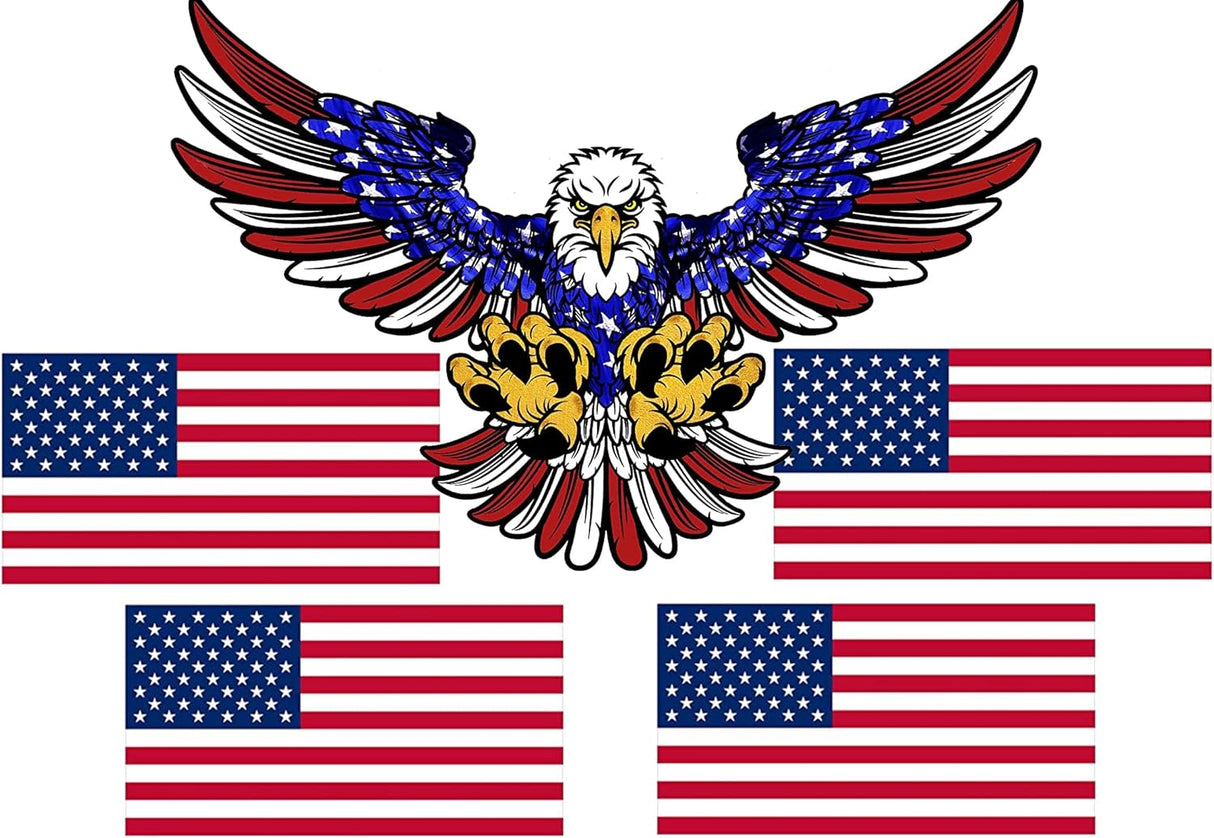 Rogue River Tactical Large 10x6 American Eagle USA Flag Car Decal Window Die Cut and Four USA 3x5 Patriotic Auto Bumper Bundle Sticker Vinyl Decal for Car Truck RV SUV Boat Support US Military Combo
