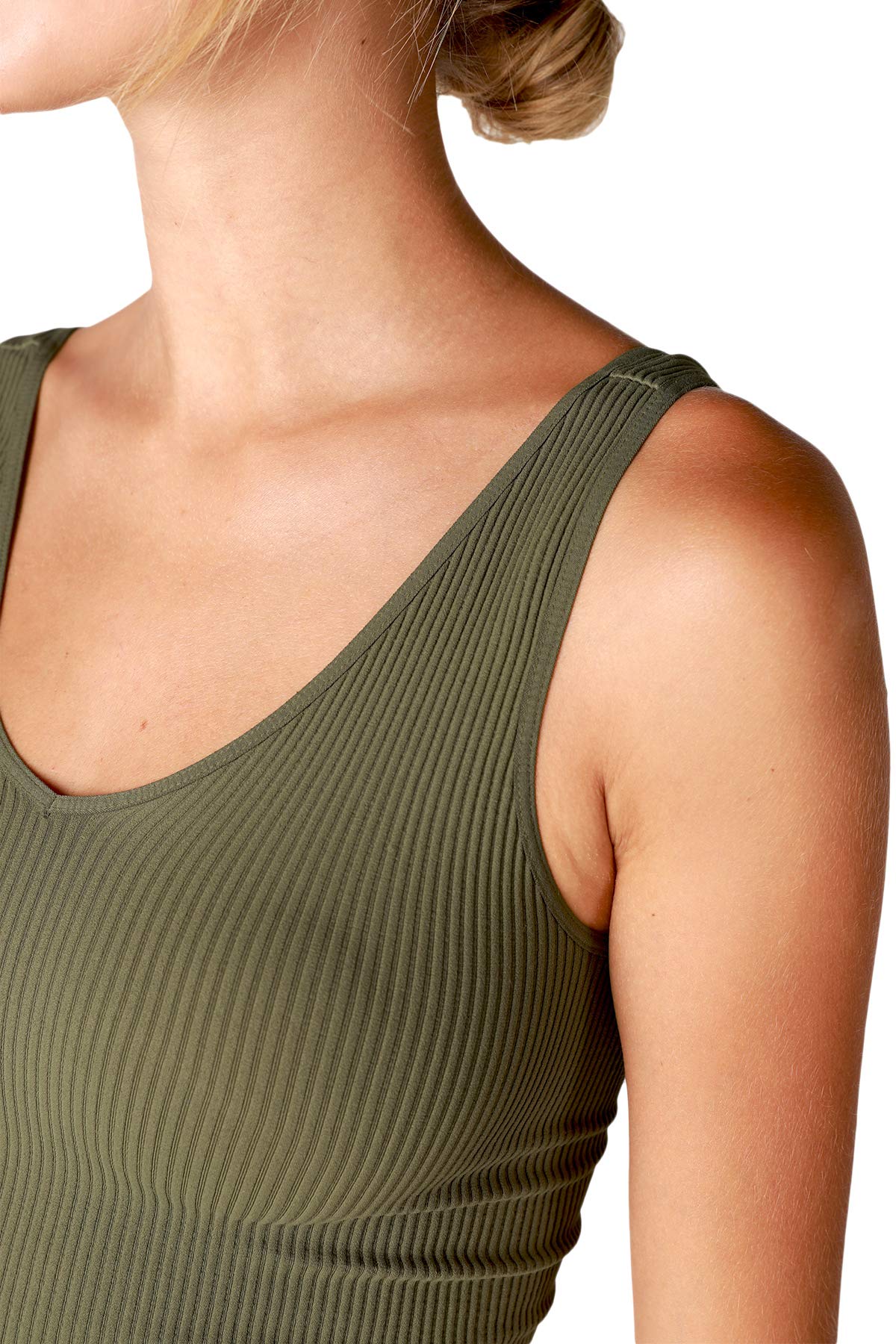 NIKIBIKI Women Seamless V-Neck Ribbed Crop Top, Made in U.S.A, One Size
