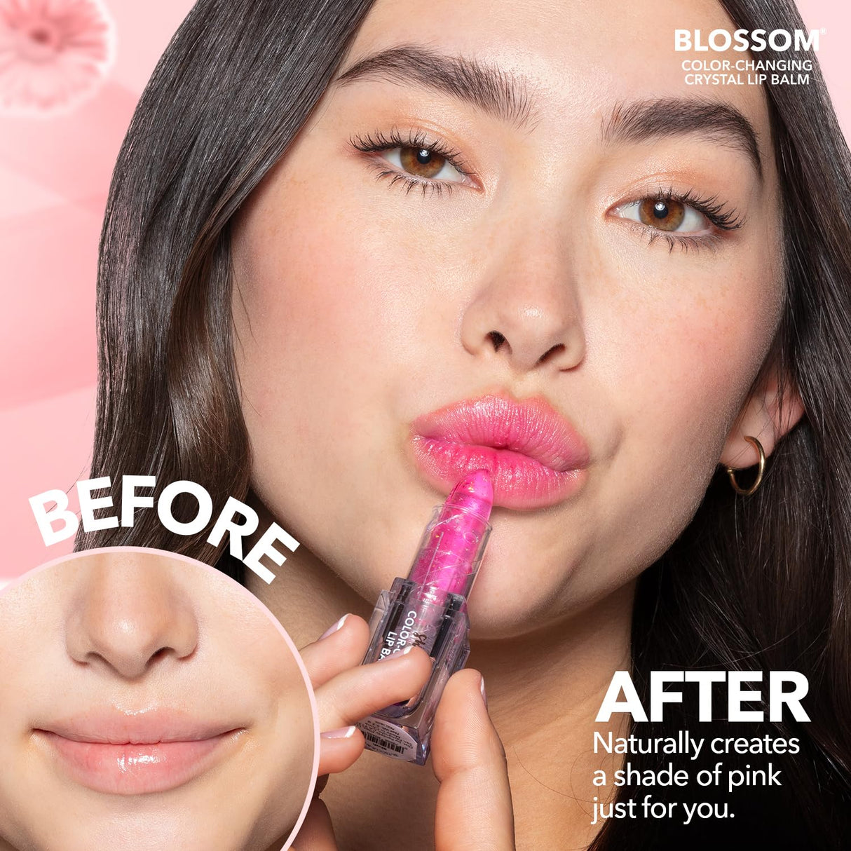 Blossom Moisturizing pH Color Changing Shimmering Lip Balm Sparkle Lip Stain Tint, Infused with Real Flowers, 3g, Electric Pink