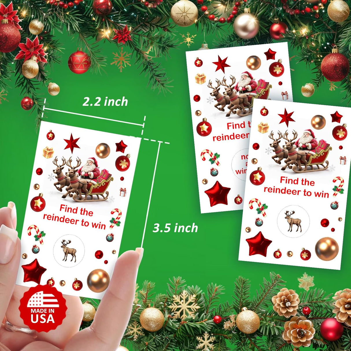 Christmas Reindeer Scratch Off Game, Find The Reindeer Easy to Play Silly Games, Fun Idea, Ice Breaker Activity. Raffle Cards, Set of 40 Cards Made in USA