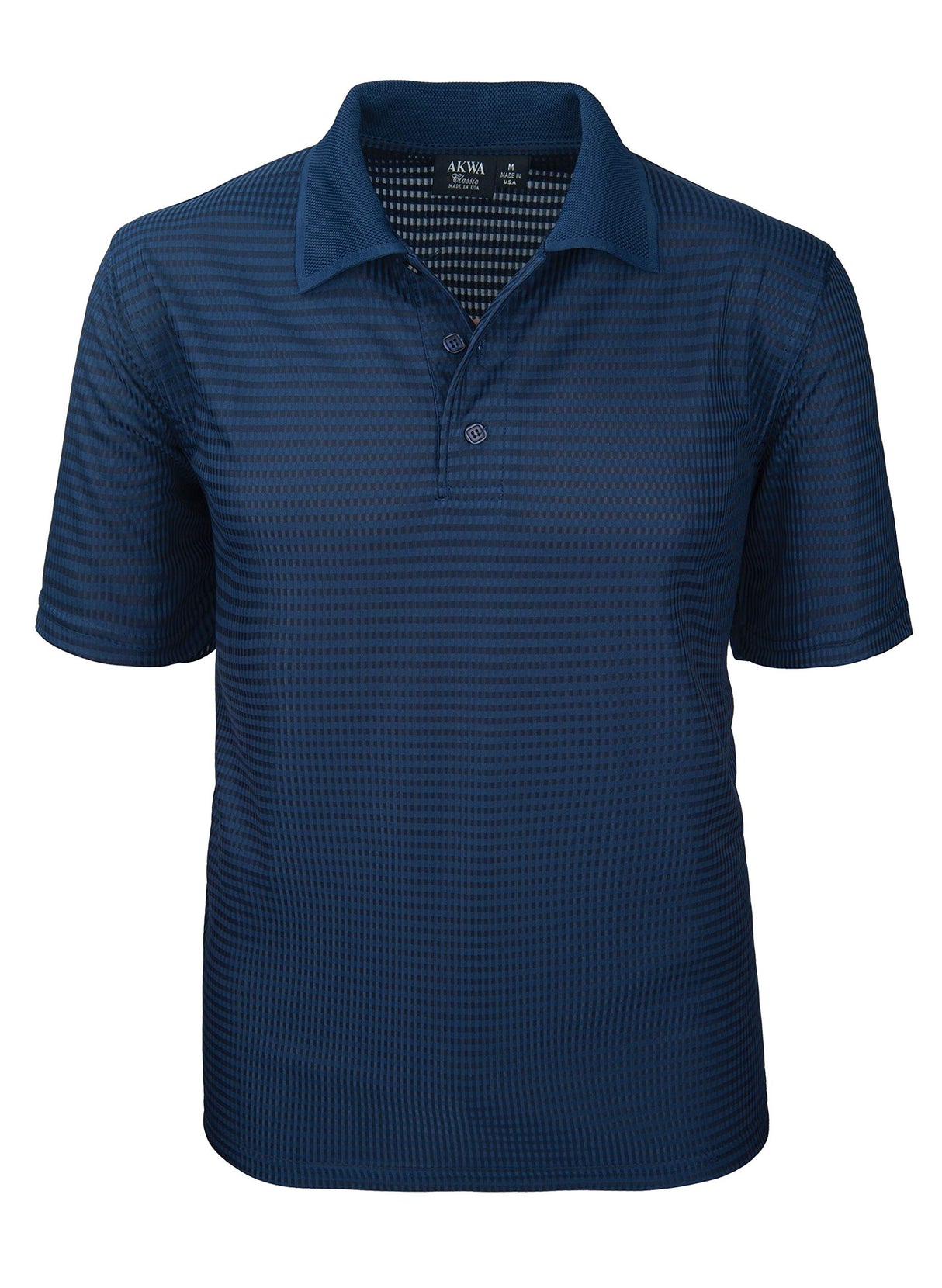 Akwa Made in USA Men's Dry Wicking Polo Shirt with Check Pattern and No-Curl Collar