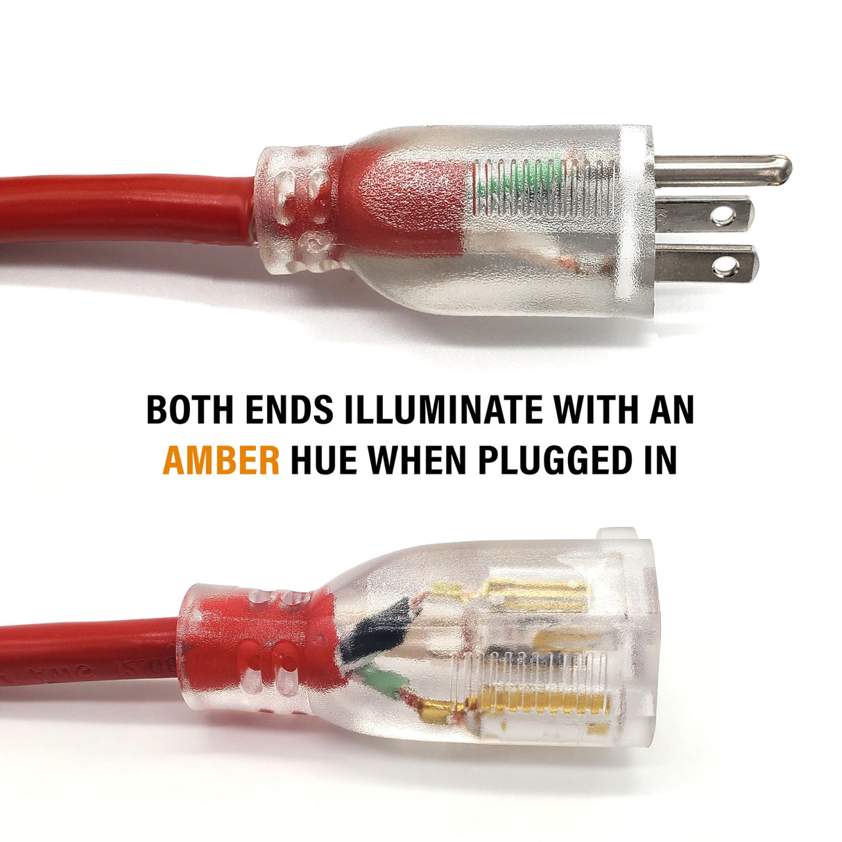 50 ft - 14 Gauge Extension Cord Outdoor - Made in USA - Lighted on Both Ends - Red Outdoor Extension Cord Waterproof by Anthem Cable - Heavy Duty Extension Cord 50 ft 15 Amp Extension Cord