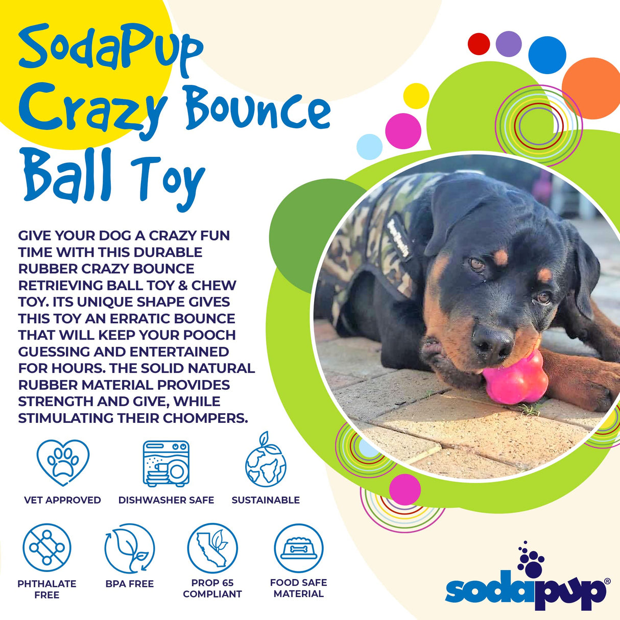 SodaPup USA-K9 Stars & Stripes – Durable Dog Ball Toy & Chew Toy Made in USA from Non-Toxic, Pet-Safe, Food Safe Natural Rubber for Bonding, Mental & Physical Exercise, Problem Chewing, Calming & More