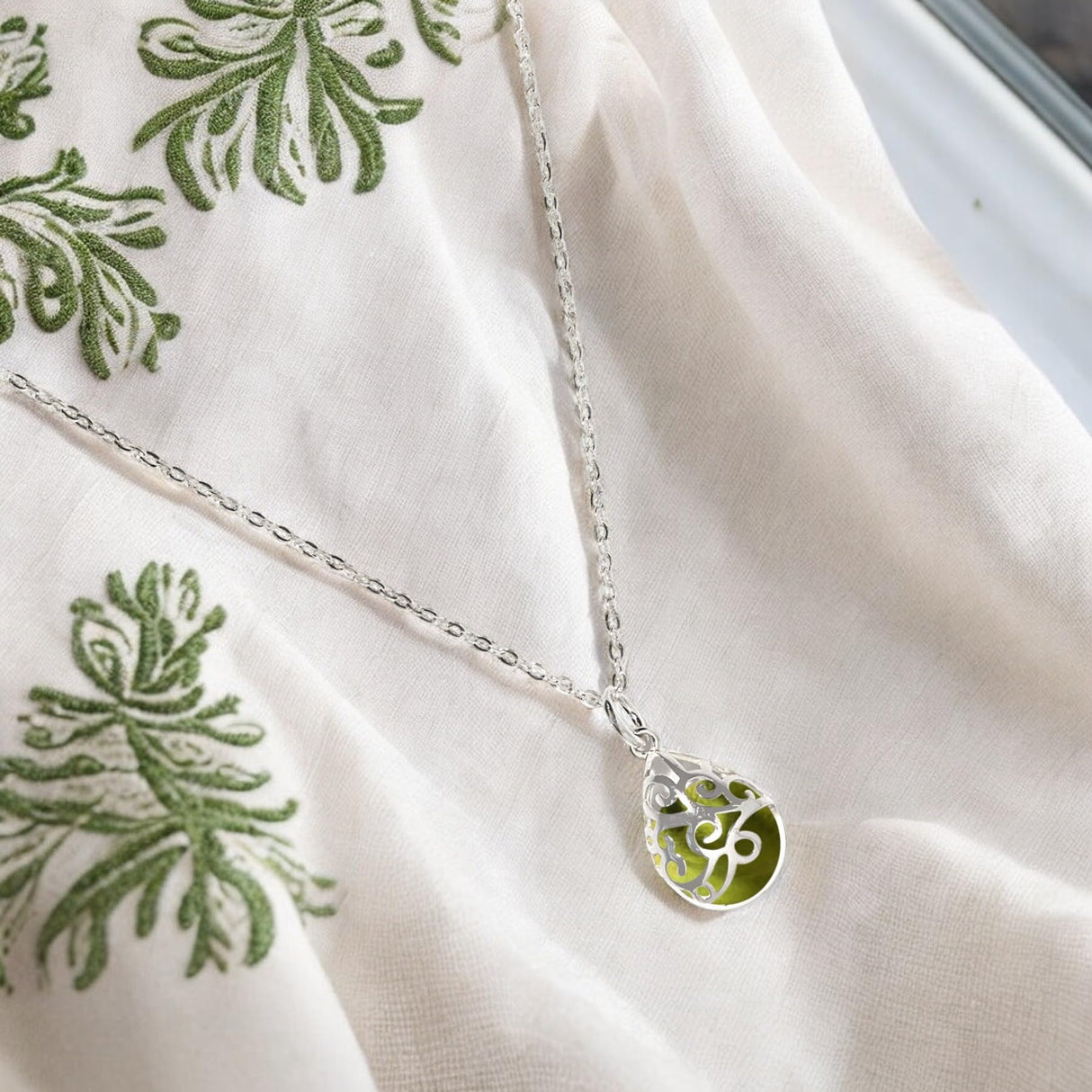 Bottled Up Designs Handmade Filigree Teardrop Necklace, Recycled Vintage Mason Jar, Sterling Silver, Eco Friendly, Made in USA, Birthday Gifts, Mothers Day, Women, Anniversary (Mason Jar Aqua)