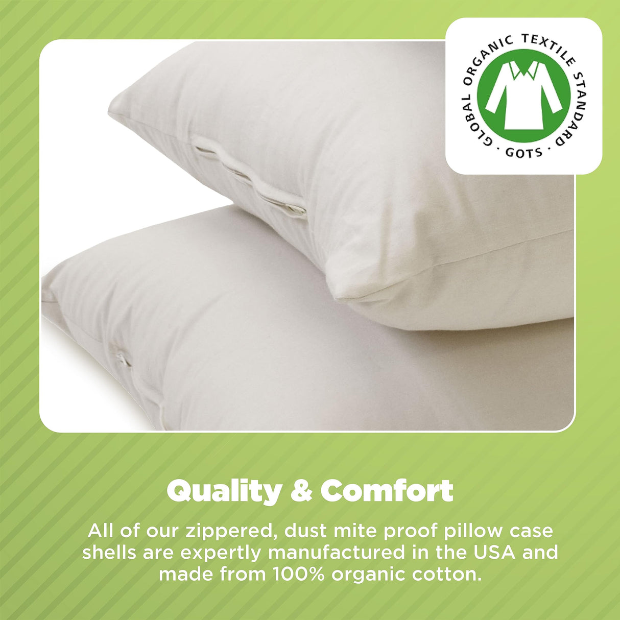 Bean Products Millet Pillow for Sleeping - Pillow Case Protector is 100% Organic Cotton Waterproof & Breathable - Fully Zipped Enclosure for Pillow Protection - Made in USA - Queen