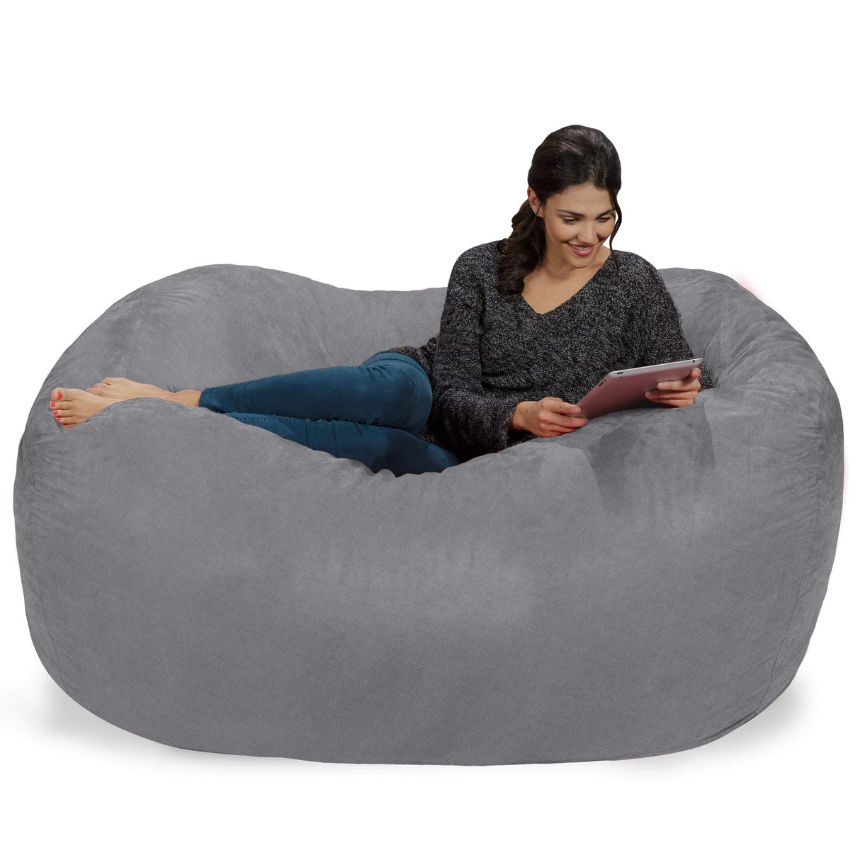 Chill Sack Bean Bag Chair: Huge 6' Memory Foam Furniture Bag and Large Lounger - Big Sofa with Soft Micro Fiber Cover - Red Furry