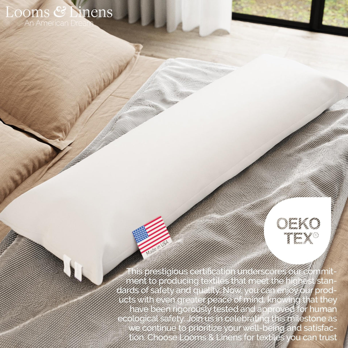 Looms & Linens 48 inch Body Pillow Insert Long Body Pillows for Adults and Elderly for Side Sleeper USA Made 1 Pack - Full Body Pillow an American Dream