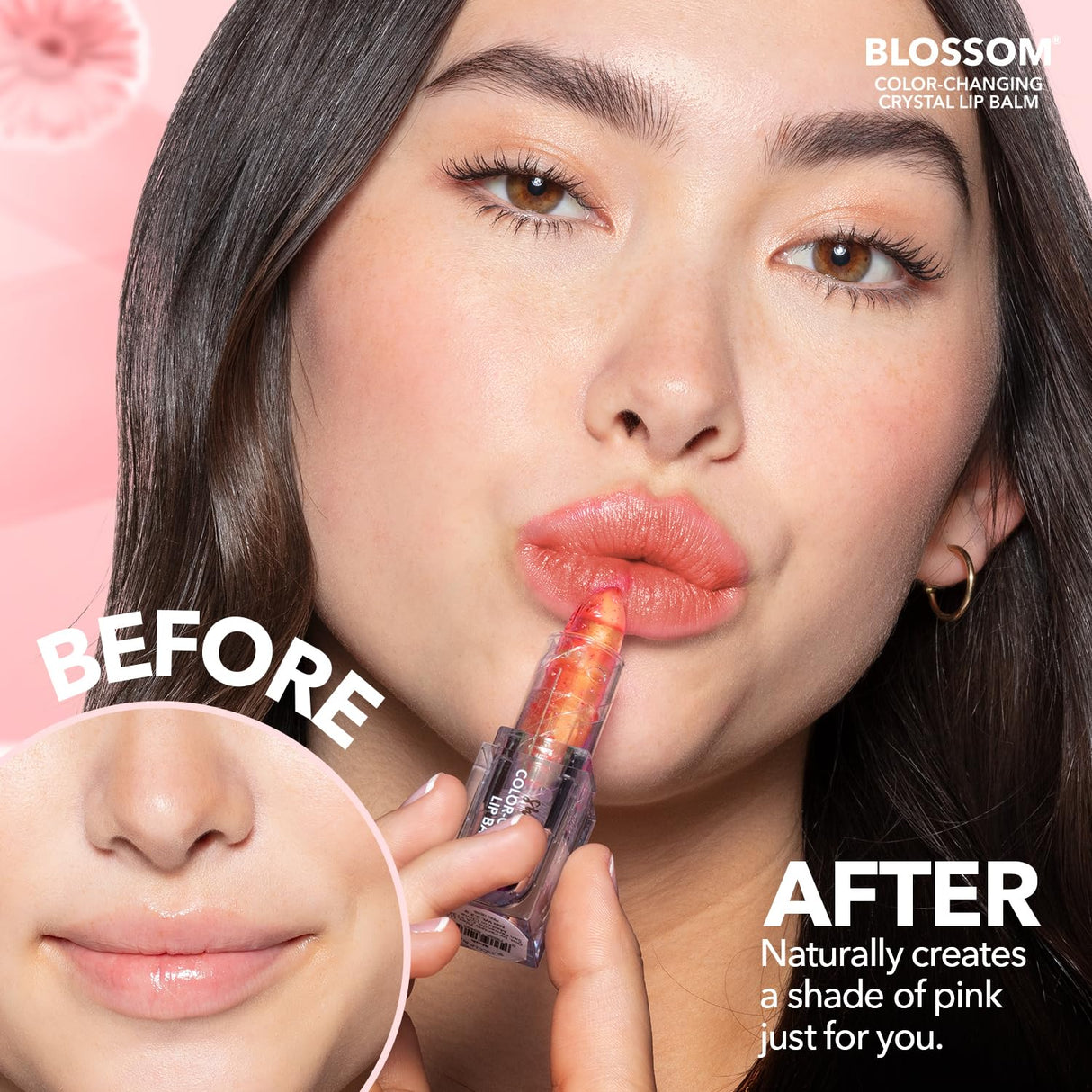 Blossom Moisturizing pH Color Changing Shimmering Lip Balm Sparkle Lip Stain Tint, Infused with Real Flowers, 3g, Electric Pink