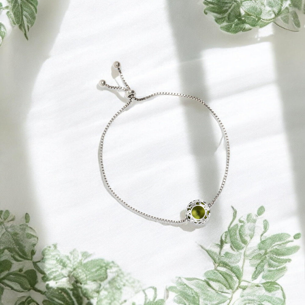 Bottled Up Designs Handmade Vintage Lace Adjustable Slider Bracelet, Recycled Glass, Sterling Silver, Eco Friendly, Made in USA, Birthday Gifts, Mothers Day, Women (Olive Wine Bottle)