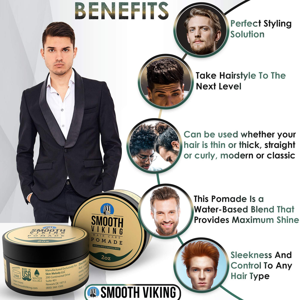 Smooth Viking Forming Cream - High Hold Styling Cream for Matte Finish, Men's Hair Products, Hair Paste for Short, Curly and Long Hair, Made in USA, 2oz