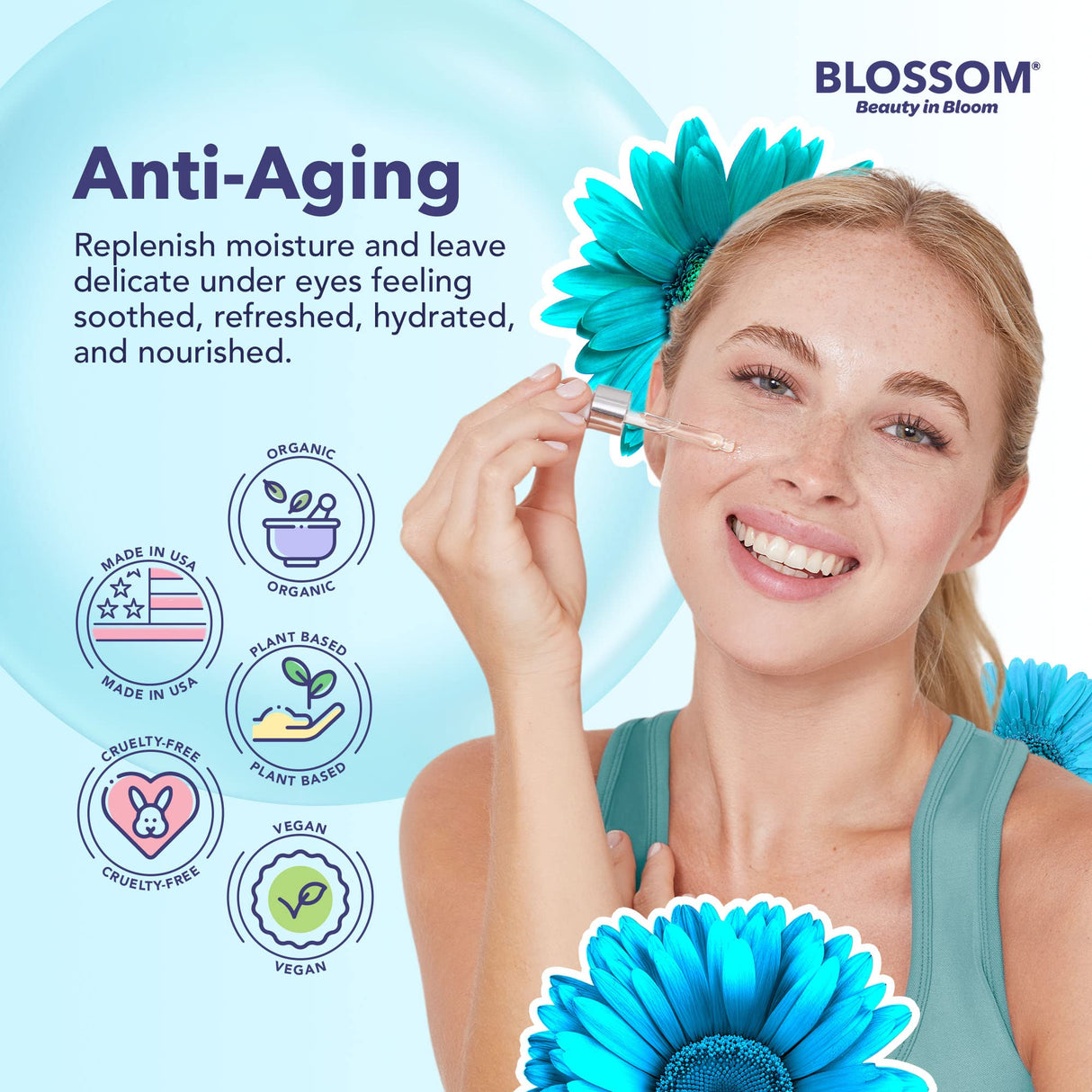 Blossom Unscented All Natural, Vegan, Cruelty Free Face Oil with Vitamin E, Infused with Real Flowers, Made in USA, 1 fl. oz., Spring Bouquet