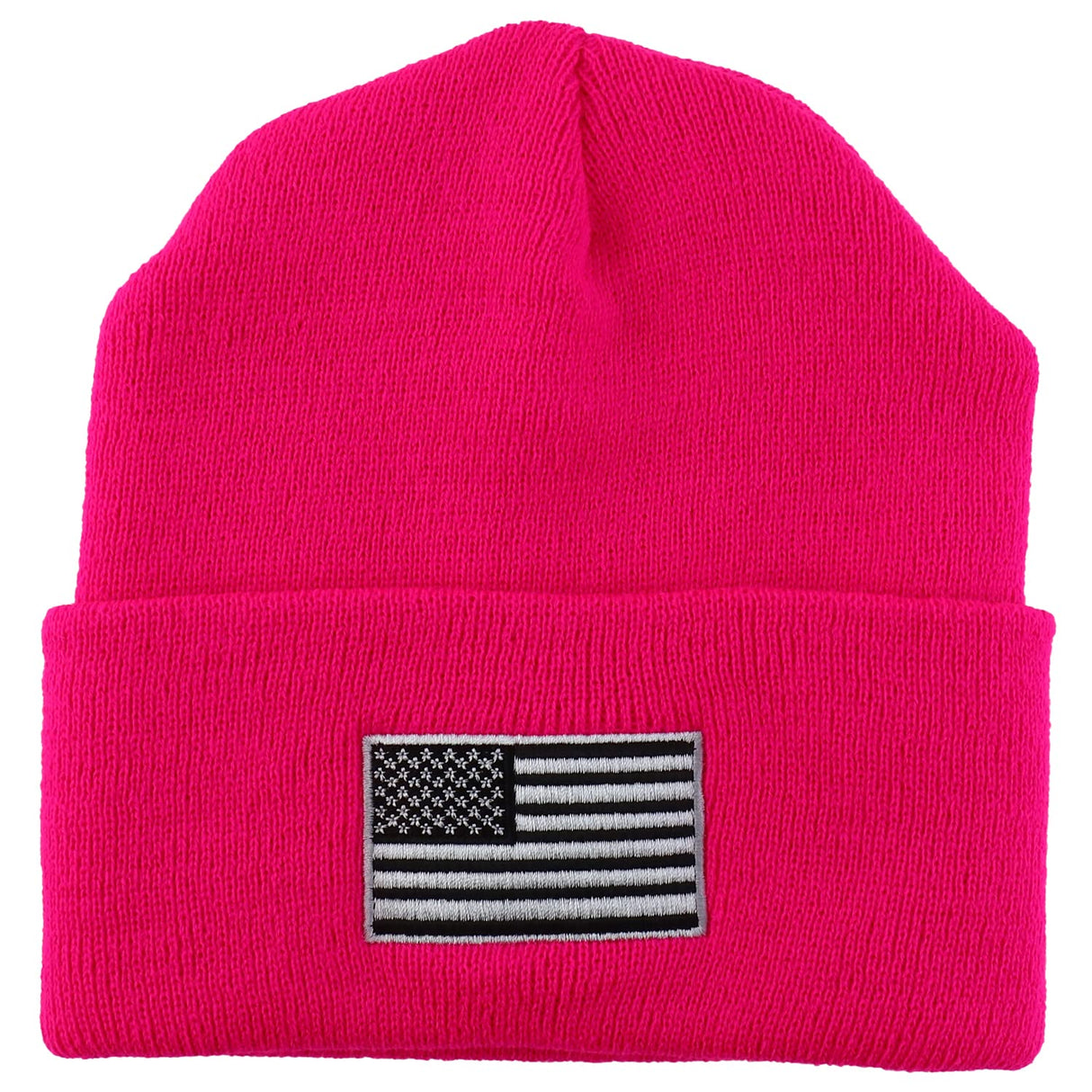 Made in USA Grey American Flag Embroidered Knit Cuff Long Beanie