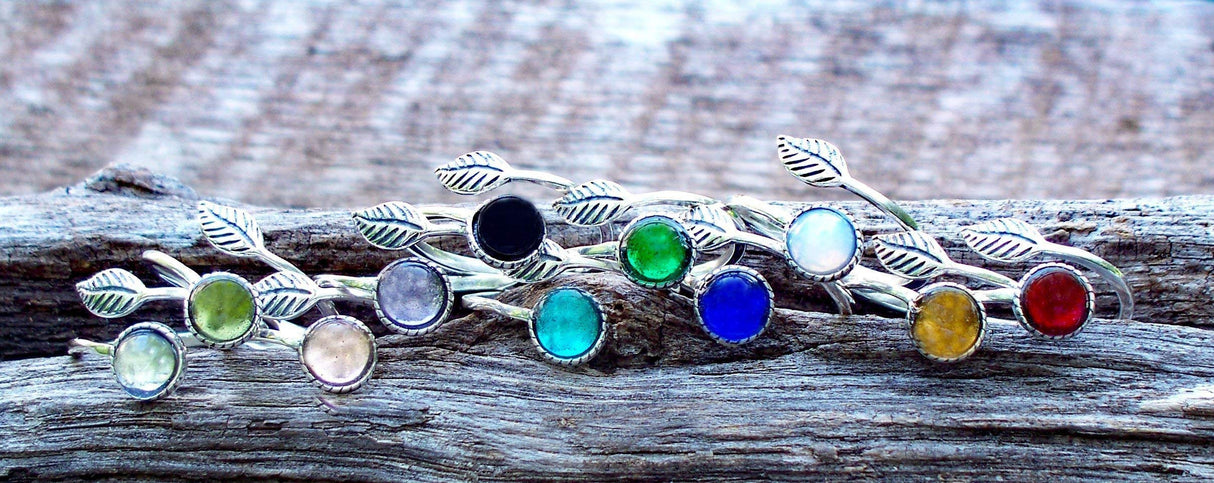 Bottled Up Designs Handmade Vintage Leaf Ring, Recycled Vintage Aqua Mason Jar, Sterling Silver, Eco Friendly, Made in USA, Birthday Gifts, Mothers Day, Women, Anniversary (Aqua)