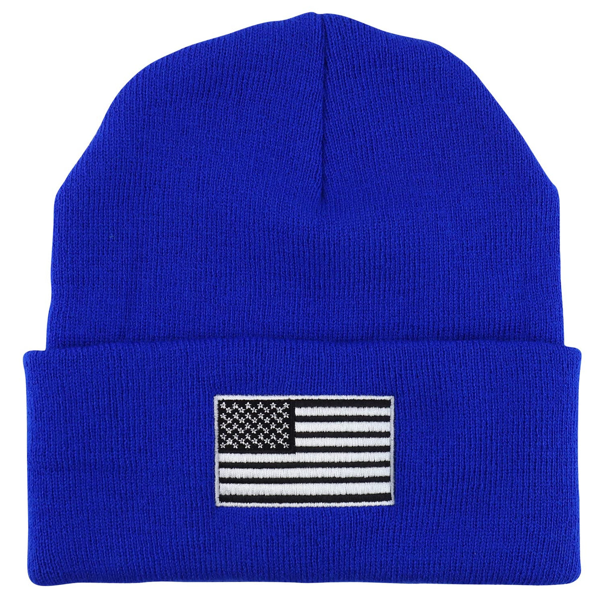 Made in USA Grey American Flag Embroidered Knit Cuff Long Beanie