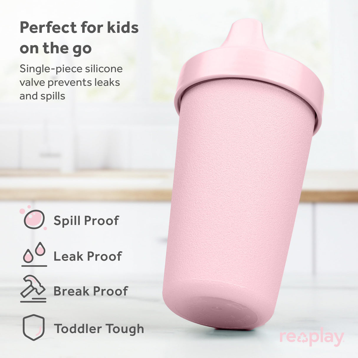 Re-Play Made in USA 10 Oz. Sippy Cups for Toddlers, Pack of 4 - Reusable Spill Proof Cups for Kids, Dishwasher/Microwave Safe - Hard Spout Sippy Cups for Toddlers 3.13" x 6.25", Desert Roses