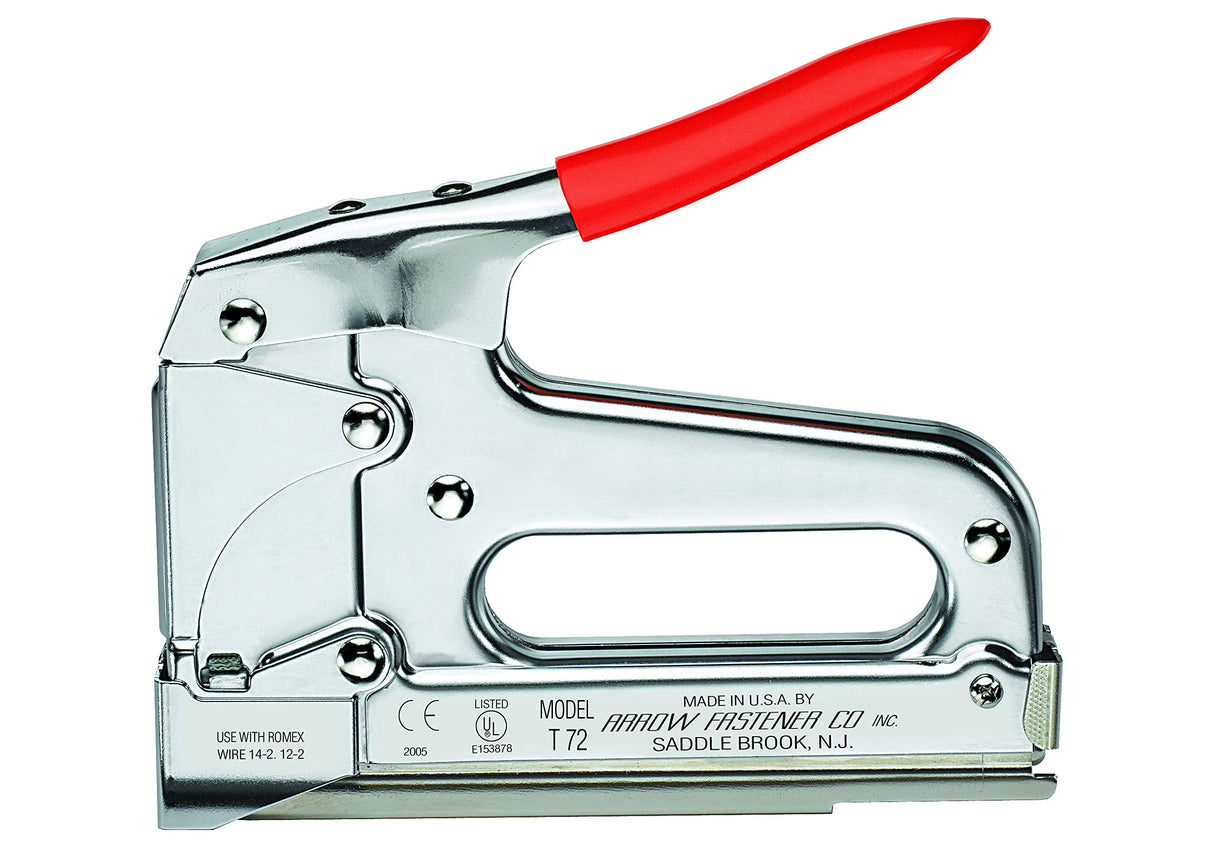 Arrow T72 Heavy Duty Wire and Cable Staple Gun, Manual Stapler for Installing Wiring for Telecommunications, Internet, and Computer Cables, uses T72 Insulated Staples