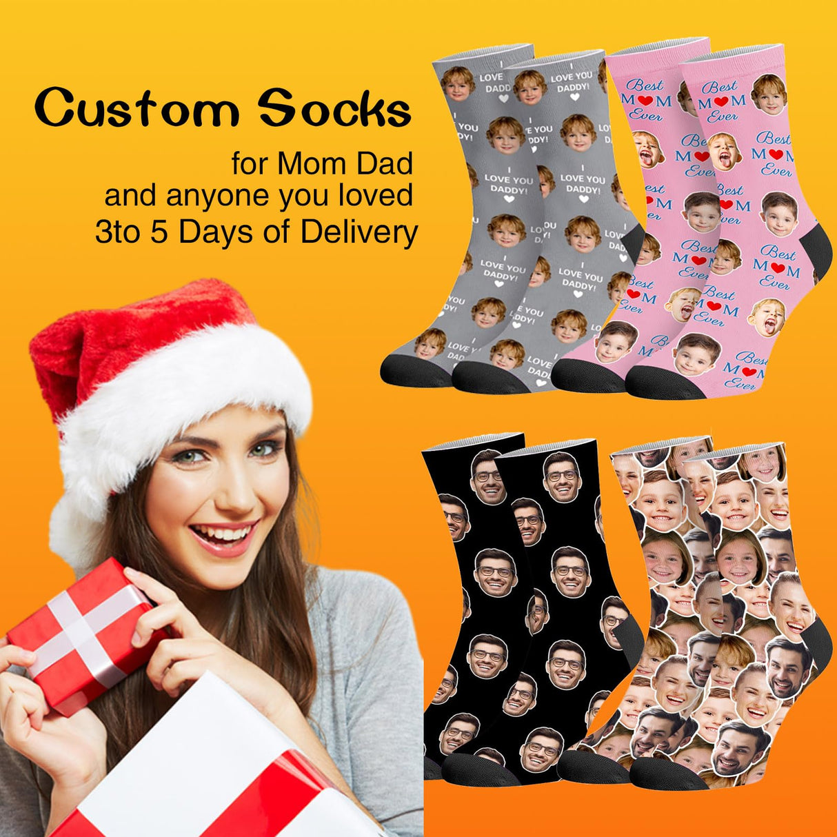 Custom Socks with Picture:Made in USA,Customized Face Socks,Personalized Socks Memorial Gift for Men Women Kid