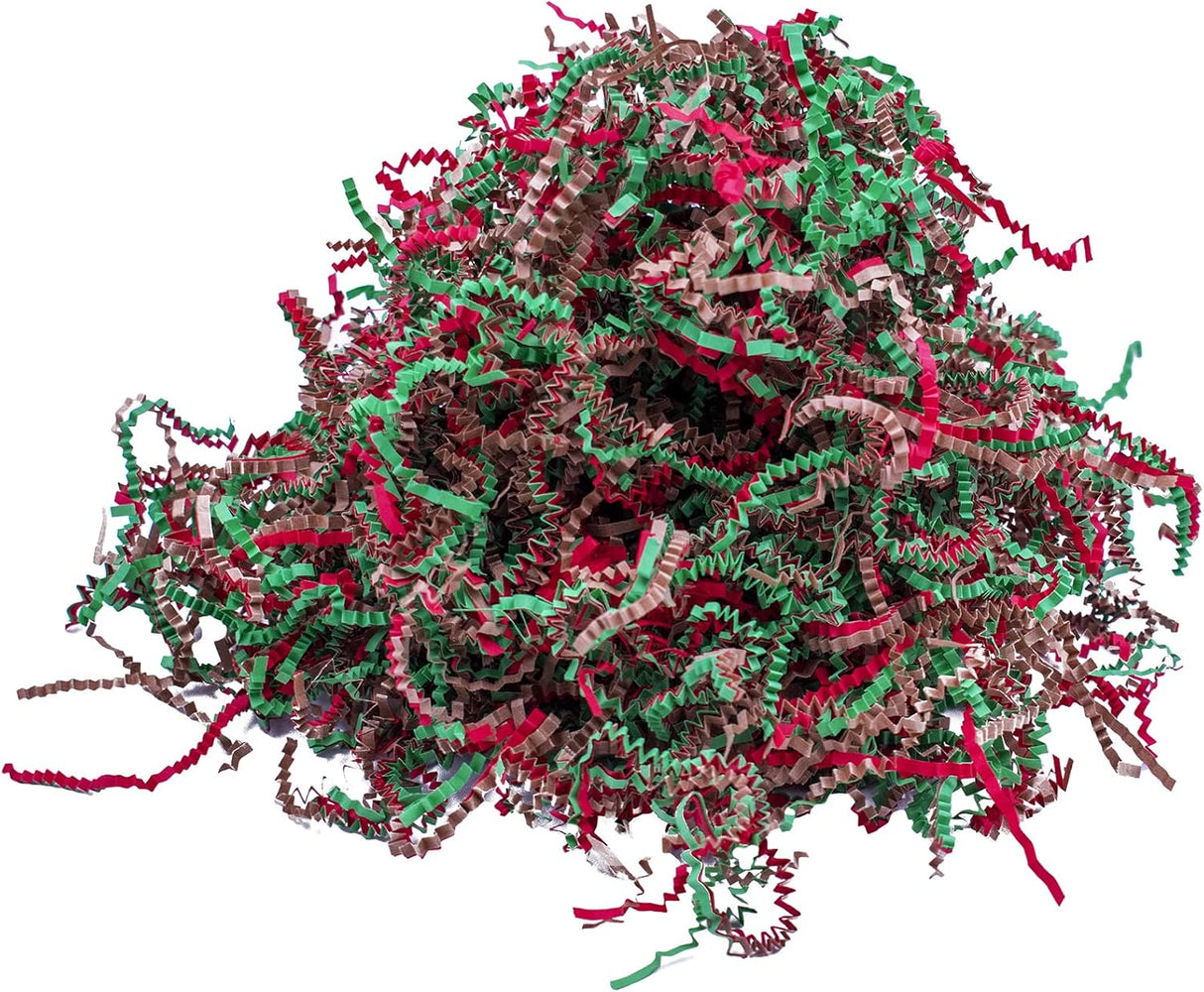 Stephanie Imports Made In USA 3-Ply Crinkle Cut Shredded Paper 2 lbs (Red & Green Christmas Mix)