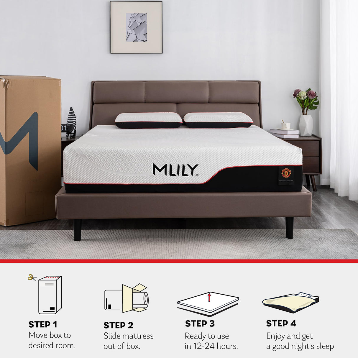 MLILY Queen Size Mattress Bed Mattress, Manchester United 12 Inch Memory Foam Mattress, Cool Sleep & Pressure Relief, Made in USA, White