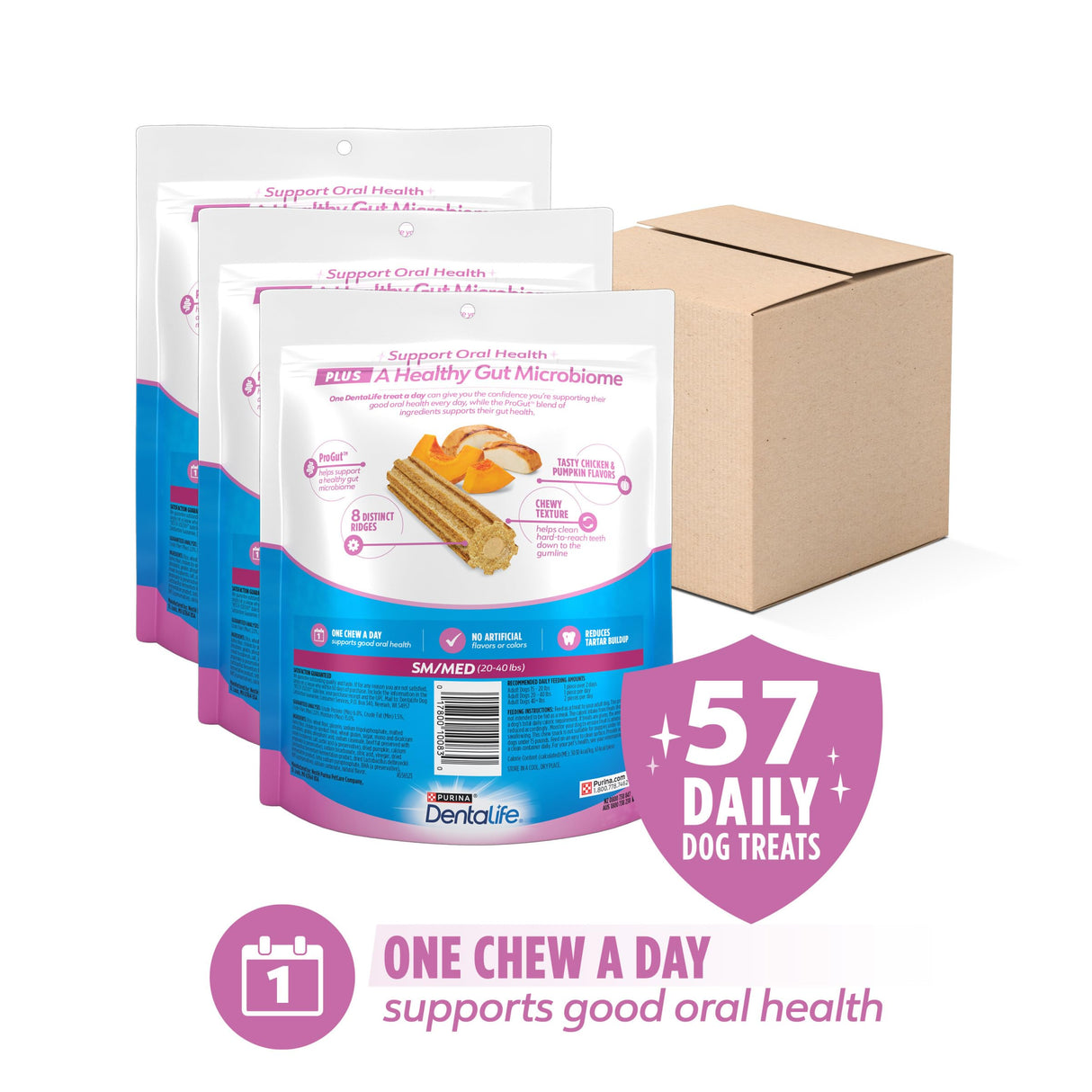 Dentalife Purina Plus Digestive Support Chicken and Pumpkin Flavor Small/Medium Dog Dental Chews, MP - 19 ct. Pouch