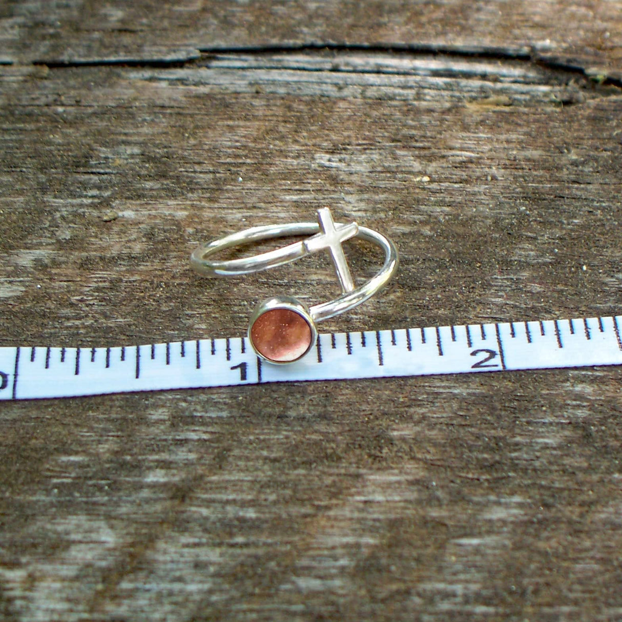 Recycled Antique Bottles and Glassware Sterling Silver At The Cross Adjustable Ring (Aqua Vintage Mason Jar)