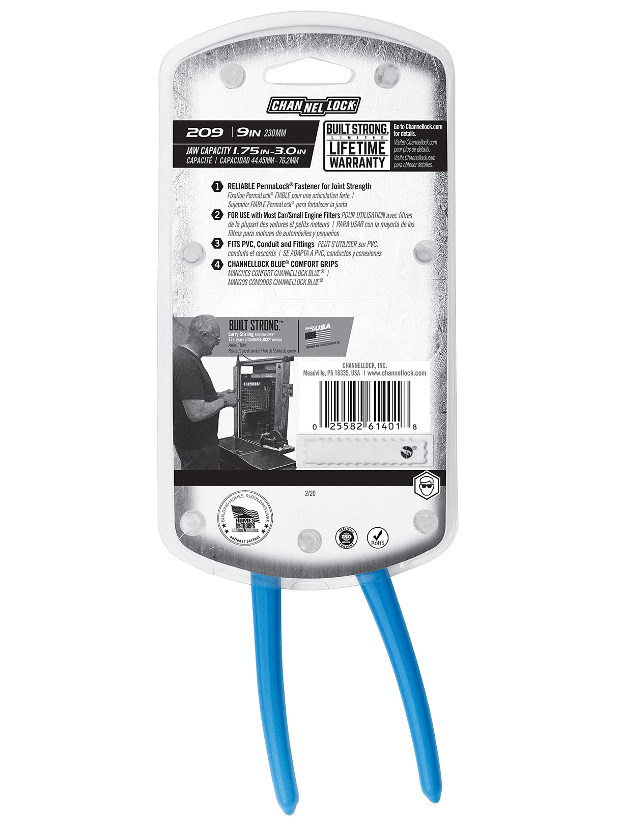 CHANNELLOCK 209 9-inch Oil Filter/PVC Pliers | Made in USA | 1.75 to 3-inch Jaw Capacity | Forged High Carbon Steel | Ideal for Engine Oil Filters, Conduit, and Fittings