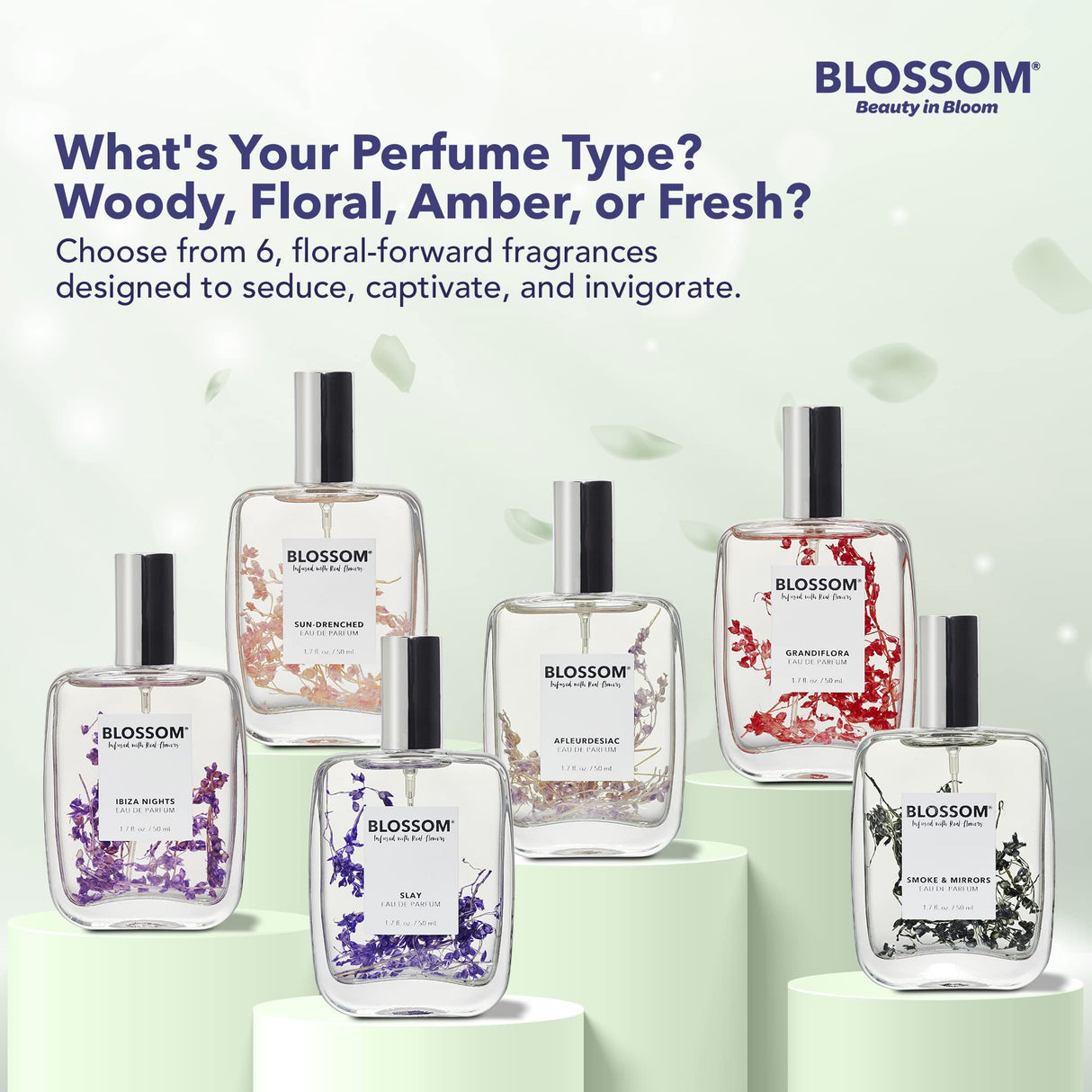 Blossom Unisex Eau De Parfum, Cruelty Free and Vegan Fragrance, Plant-based Perfume Spray, Infused with Real Flowers, Made in USA, 1.7oz, (White Calla Lily, Grapefruit, Sundrenched Flowers), Slay