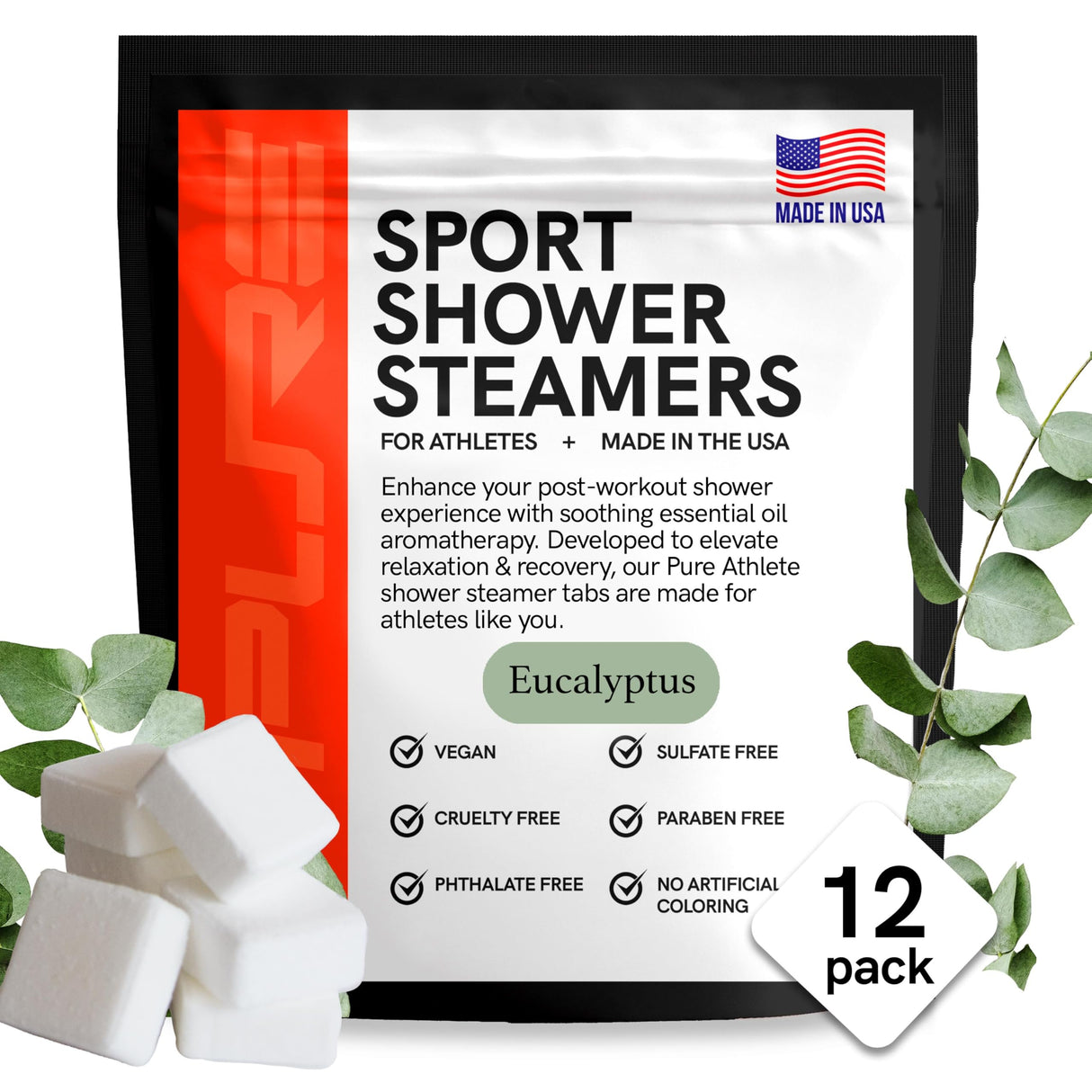 Sport Shower Steamers - Made in USA with Natural Eucalyptus Essential Oil, Sinus Relief, Muscle Recovery for Athletes, Stocking Stuffers, Christmas Gifts for Self Care Relaxation